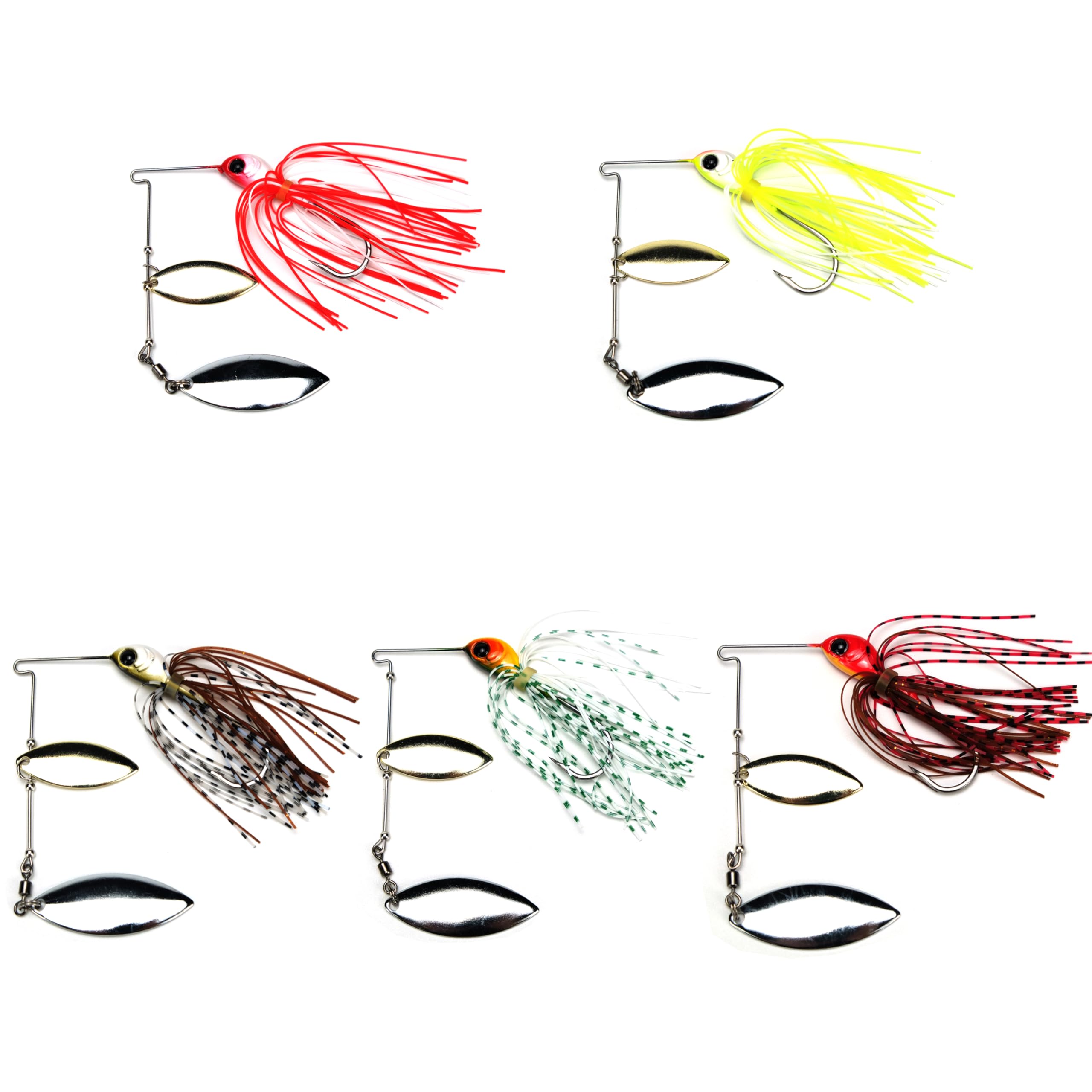Piscorush スピナーベイト 5個/10個セット 2024新仕様 5色 バスベイト タンデムウィロー ブラックバス/シーバス/アユ/クロダイ/ナマズ/ライギョ ルアーセット (0.67oz / 5色セット)