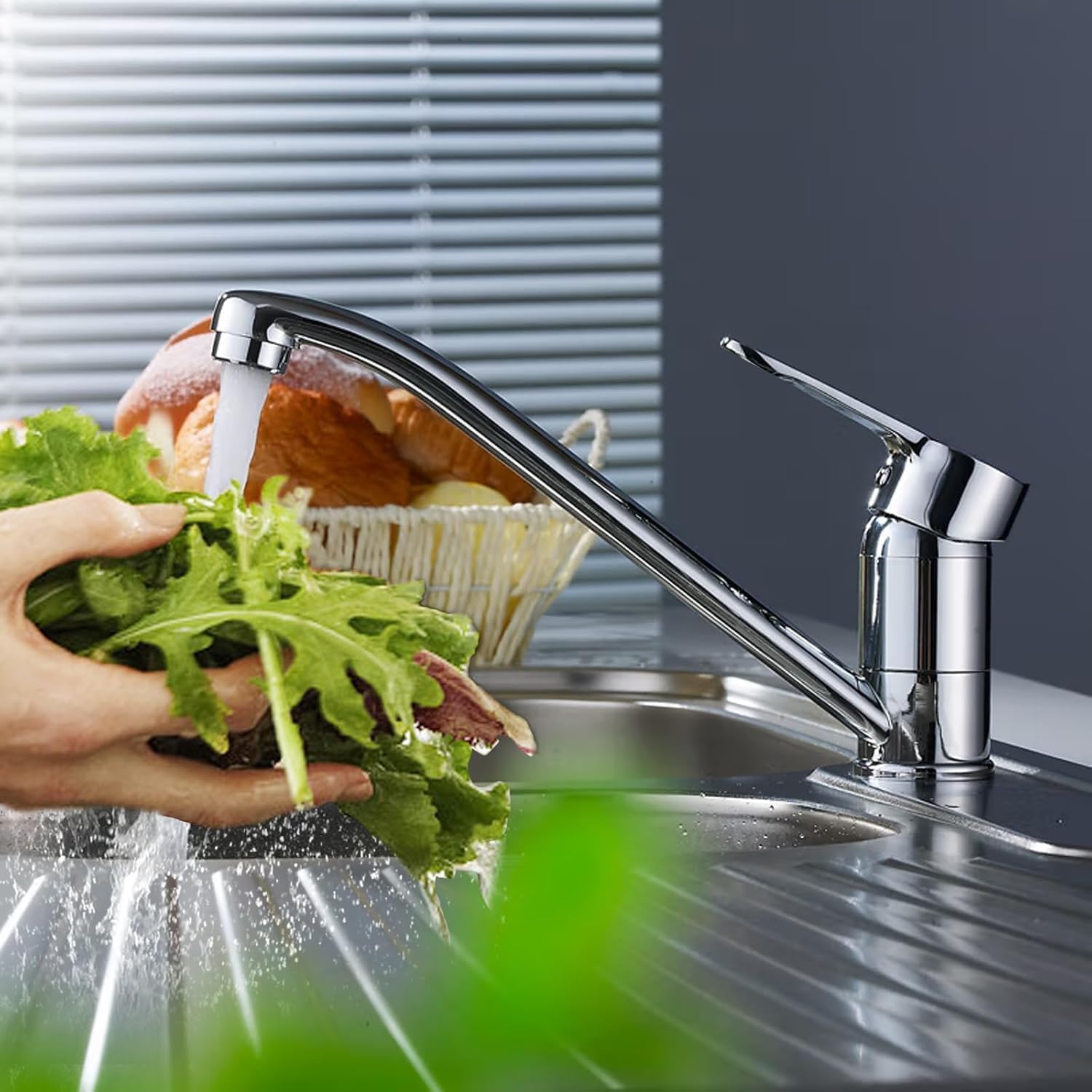 Laiton Robinet de Cuisine Pivotant À 360 ° Argent Chromé | Robinet de Cuisine Eau Froide Et Chaude Mitigeur D'évier De Cuisine Avec Pivotant Pour Cuisine Économie D'eau Silencieuse