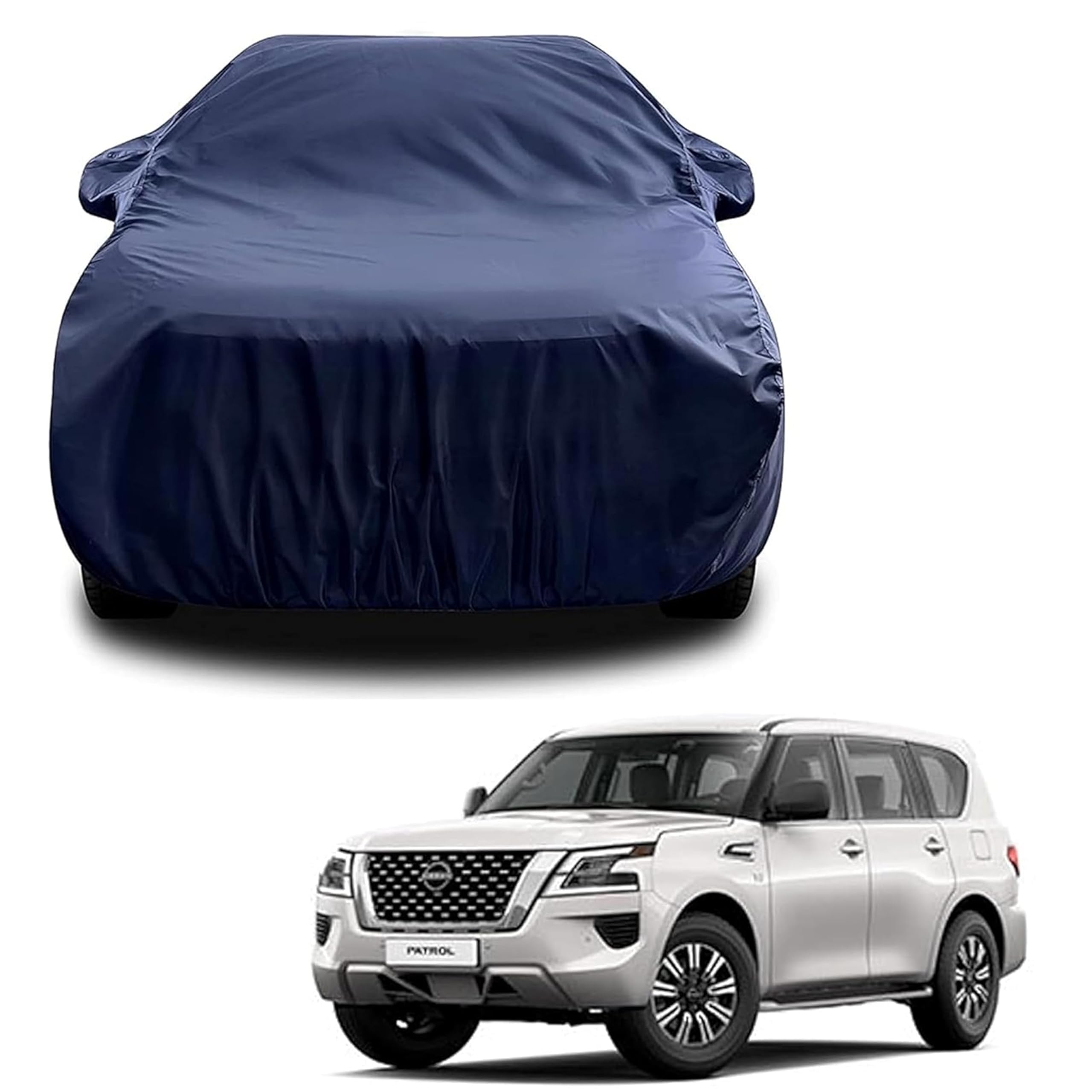 Sulfar 100% Water Resistant Car Body Cover Compatible with Mirror for Nissan Patrol (Triple Stitched, Full Bottom Elastic, Navy Blue)