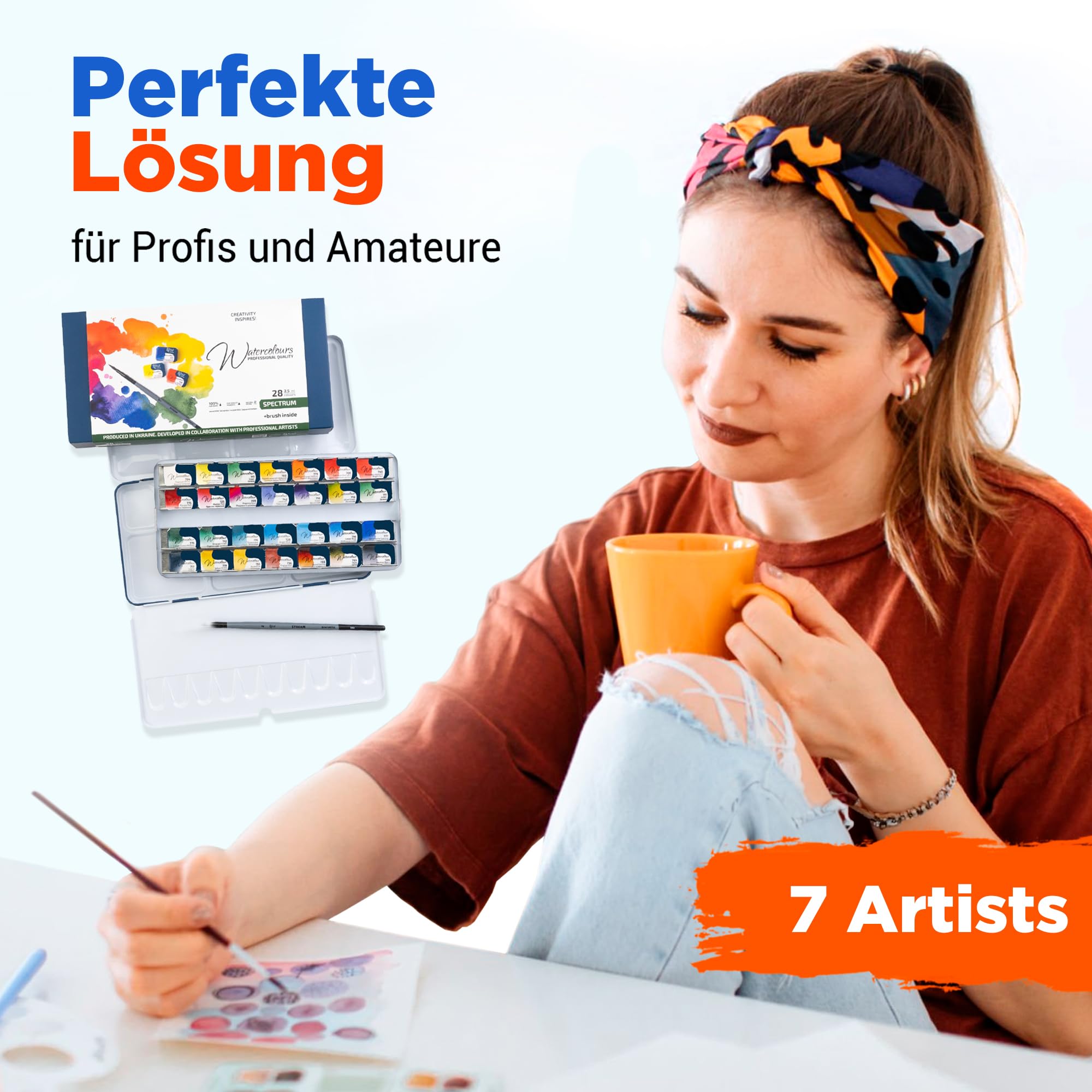 Farby Akwarelowe 7 Artists Zestaw Farb Akwarelowych Spectrum 28 Kolorów | Paleta Akwareli | Malarstwo Akwarelowe Dla Dorosłych | Pudełko z Akwarelą | Pole Akwarela | Paleta Farb Akwarelowych