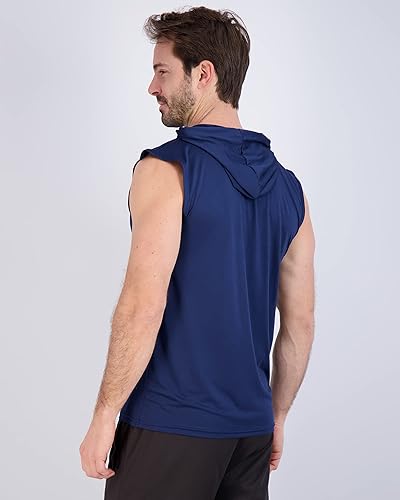 Miniatura 3 de Real Essentials Paquete de 3 Camiseta sin mangas con capucha para hombre Dry-Fit Active - Sudadera con capucha sin mangas con cordón (disponible en