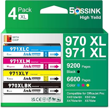 970XL 971XL Ink Cartridges for HP 970 971 Ink 4-Pack, BK/C/M/Y
