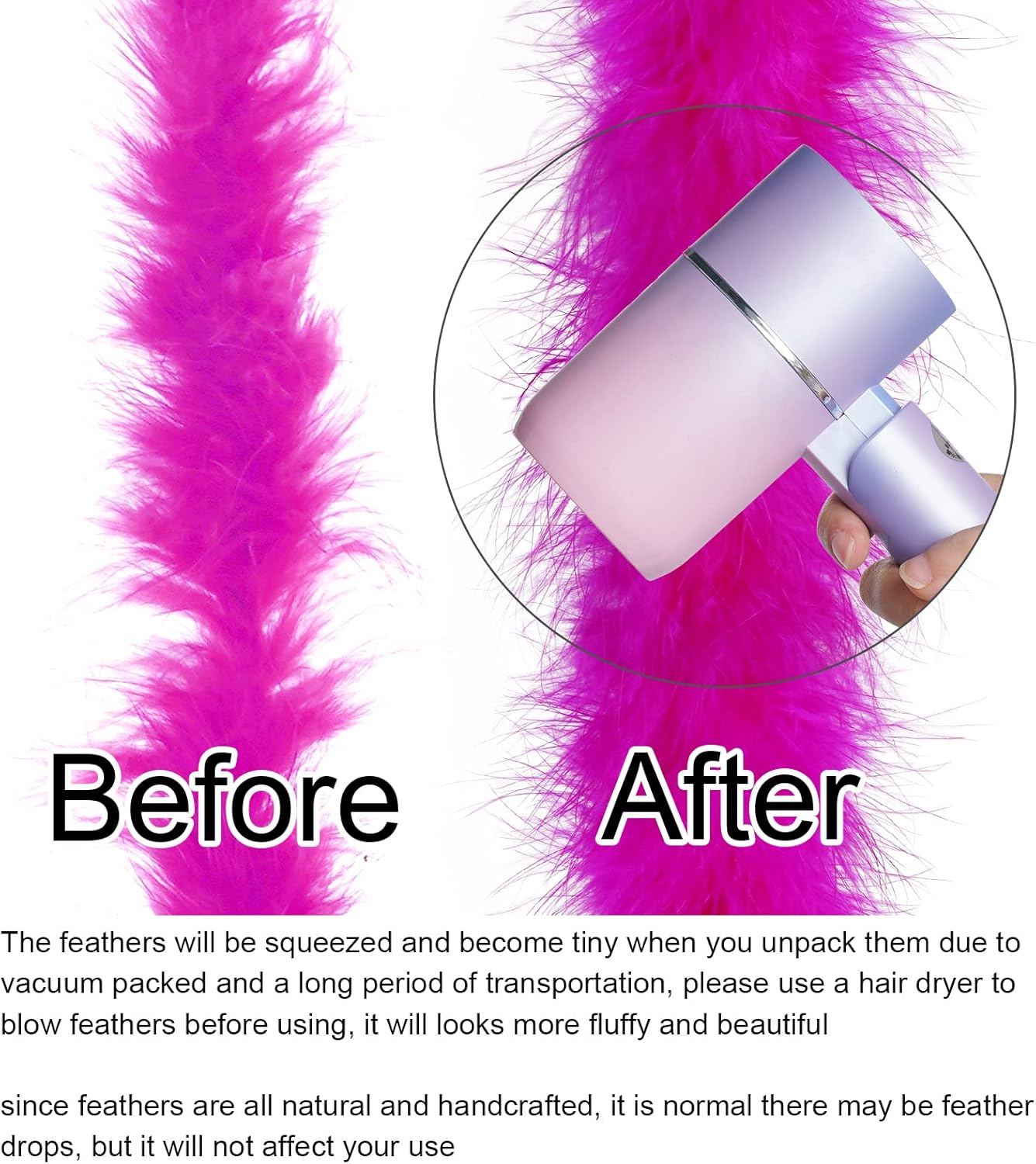 Dxhycc 2 Yards Marabou Feather Boa for Crafts Wedding Party Halloween Costume Christmas Tree Decoration 20 Grams, Hot Pink - Image 5