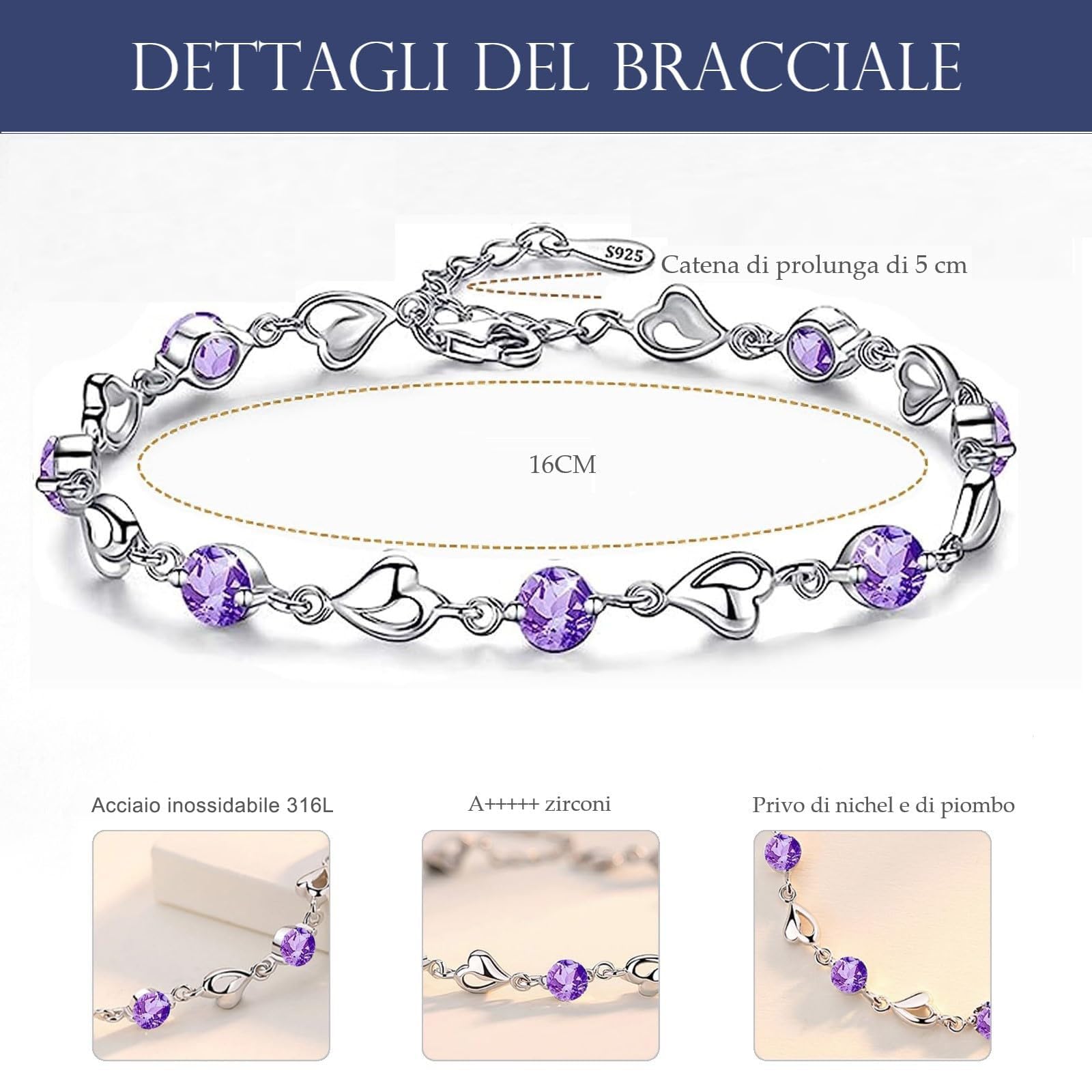 VGWON Braccialetto a cuore in argento sterling 925 per donne ragazze - Regali di compleanno e Natale per lei - Viene fornito con una scatola regalo e una cartolina di auguri
