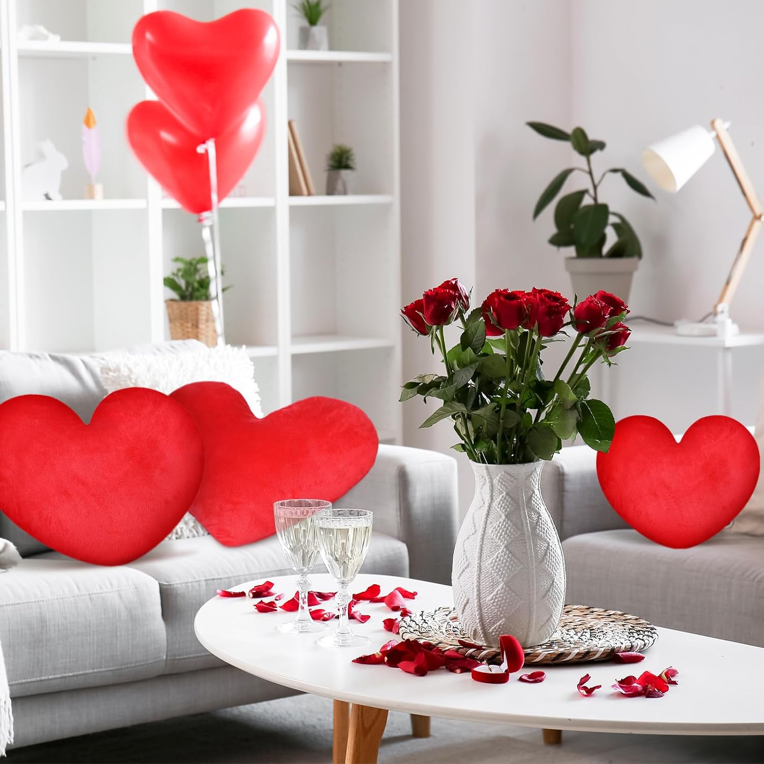 Suzile 4 Pcs Valentine's Day Heart Throw Pillows Red Heart Shape Plush Love Pillow Soft Decorative Back Cushion Valentine Decorative Pillows for Women Wedding Gift Bed Sofa Chair Home Decor