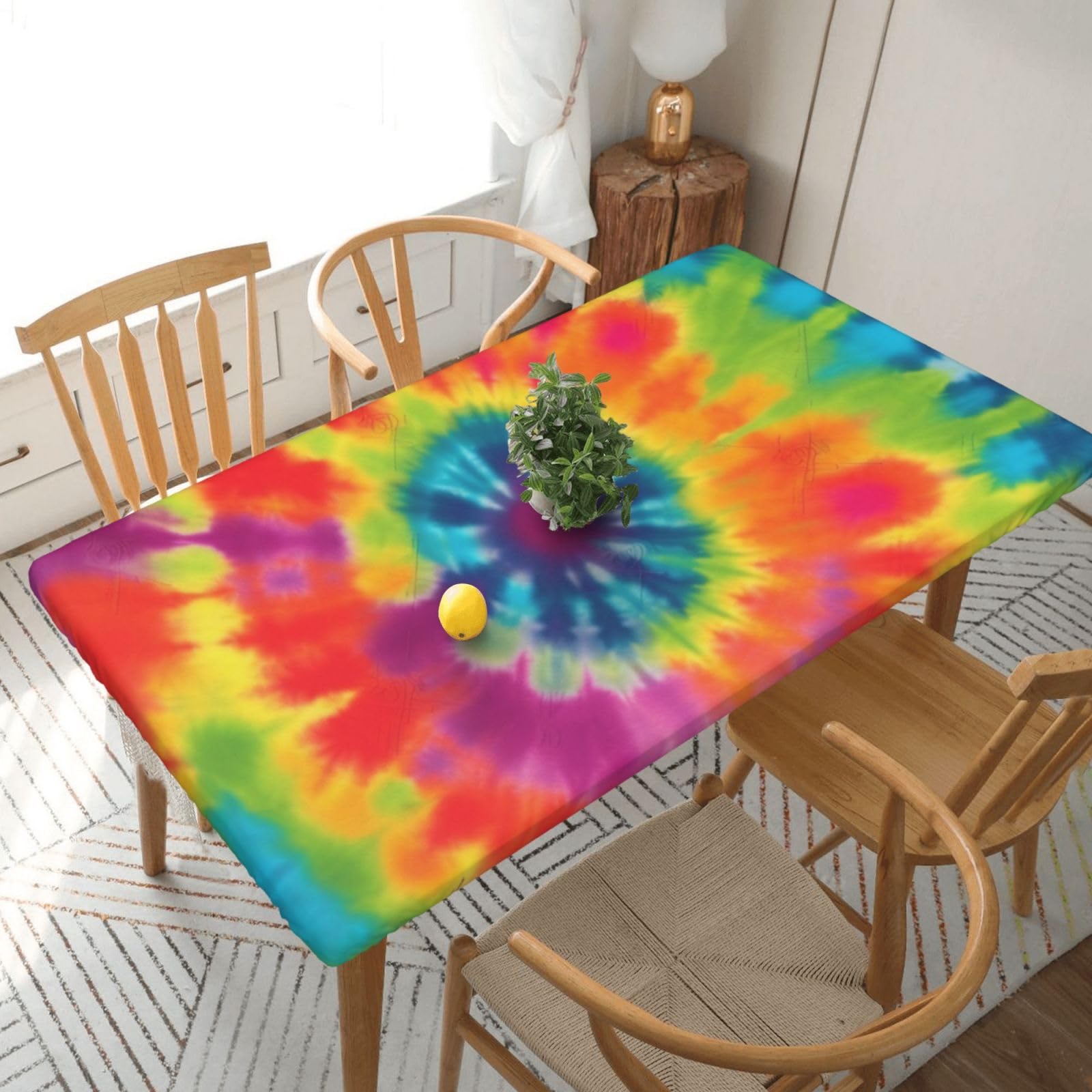 WPKJU tie dye Rainbow Printed Tablecloths 5ft Rectangular Table Covers Washable Polyester Decorative Table Cloth for Dining Table Picnic Wedding