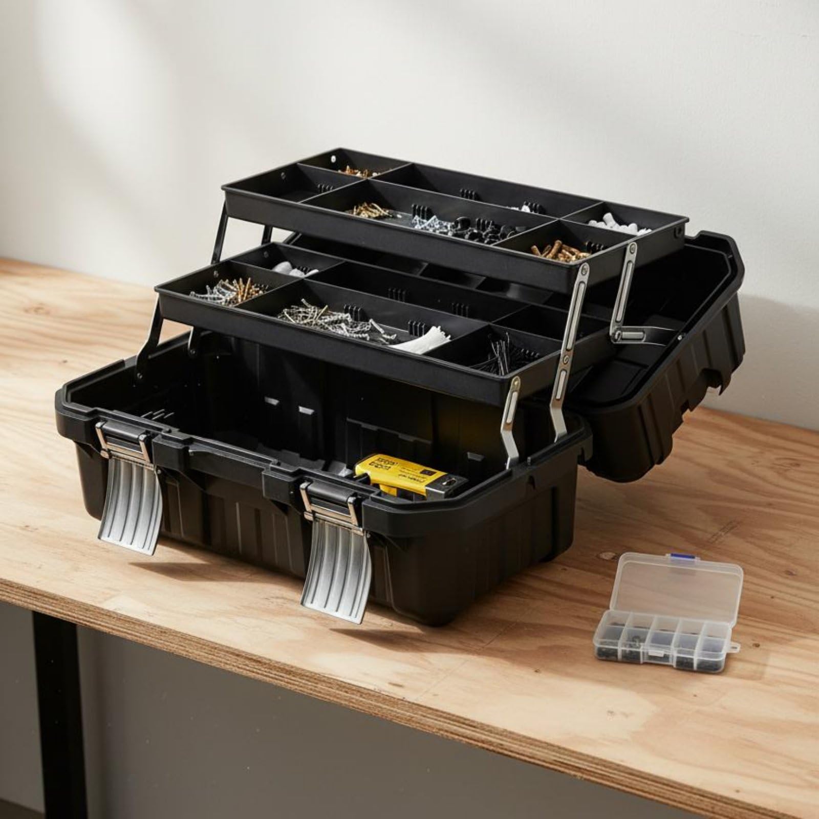 Caja de Herramientas Plegable Maletín Organizador Industrial de Plástico Grueso Compartimientos Externos y Asa Ergonómica Adecuada para Electricistas, 21 Pulgadas