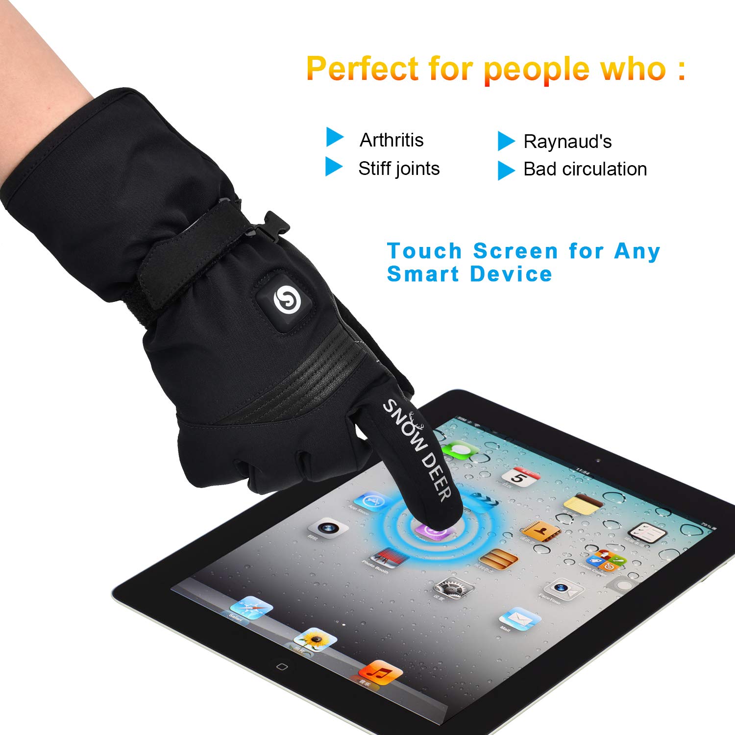 SNOW DEER Beheizte Handschuhe, 7.4V 2200MAH Wiederaufladbarer Lithium-Ionen-Akku, Für Motorrad, Skifahren, Jagen, Angeln, Reiten, Radfahren, Camping, Wandern