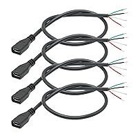 Vista 1 de Cable corto micro USB hembra de 4 pines de 11 pulgadas, 24AWG USB 5V/2A 4 pines Pigtail Cable de alimentación y datos de extremo abierto