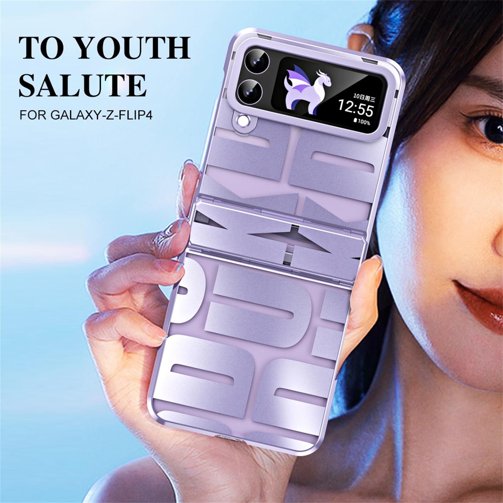 Coque pour Samsung Galaxy Z Flip 5 2023, Charnière Protection Ultra Mince Slim Fit Galvanoplastie Mode Lettre Motif Transparent Dur PC Crystal Clear All-Inclusive Case