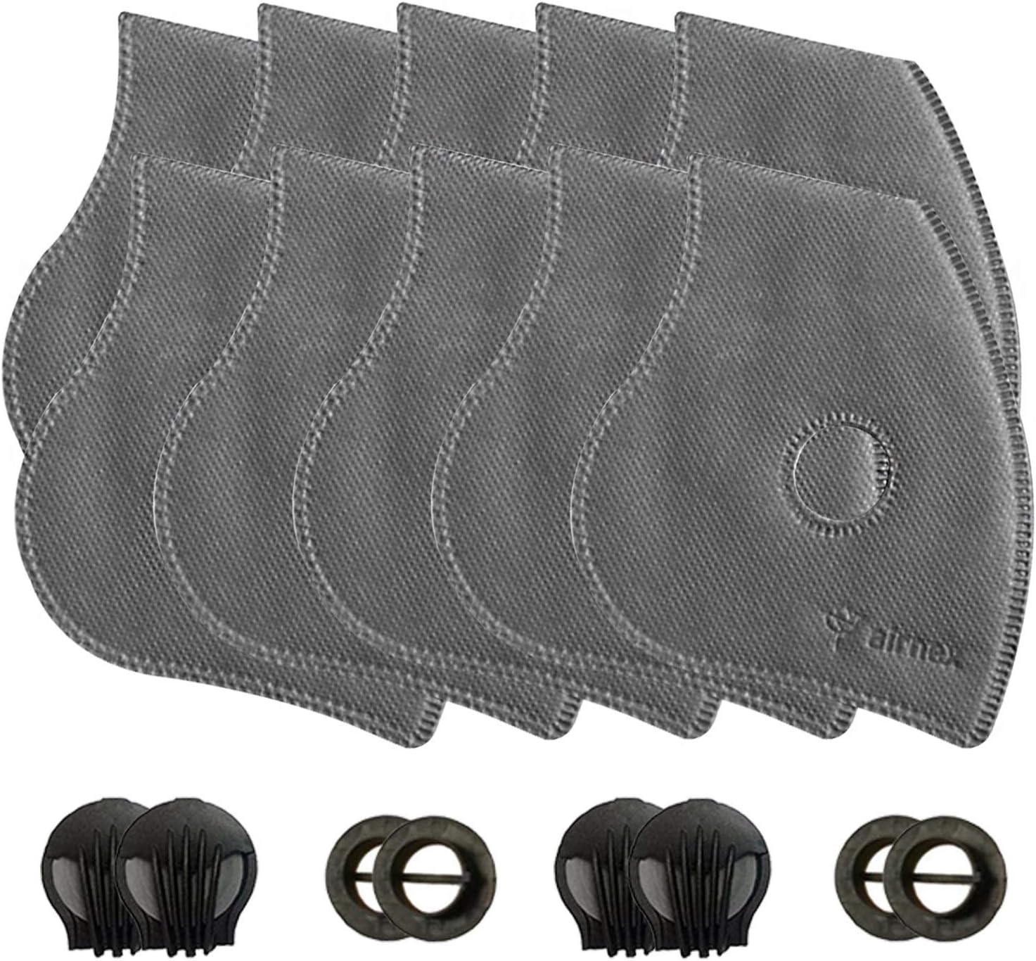 AIRNEX PM2.5 Activated Carbon Face Mask Filters - 10 Pack Replacement Filter Inserts w/ 4 Exhaust Valves for Air Pollution & Pollen Protection - 5-Layer Non-Woven Breathable Dustproof Mask Filter