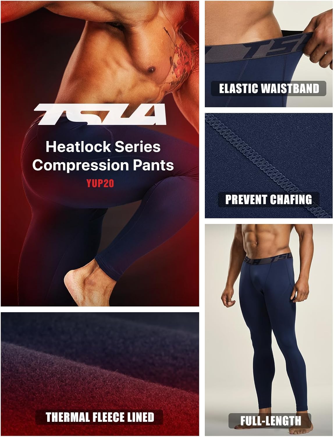 TSLA Men's Thermal Compression Pants, Athletic Sports Leggings & Running Tights, Wintergear Base Layer Bottoms - Image 5