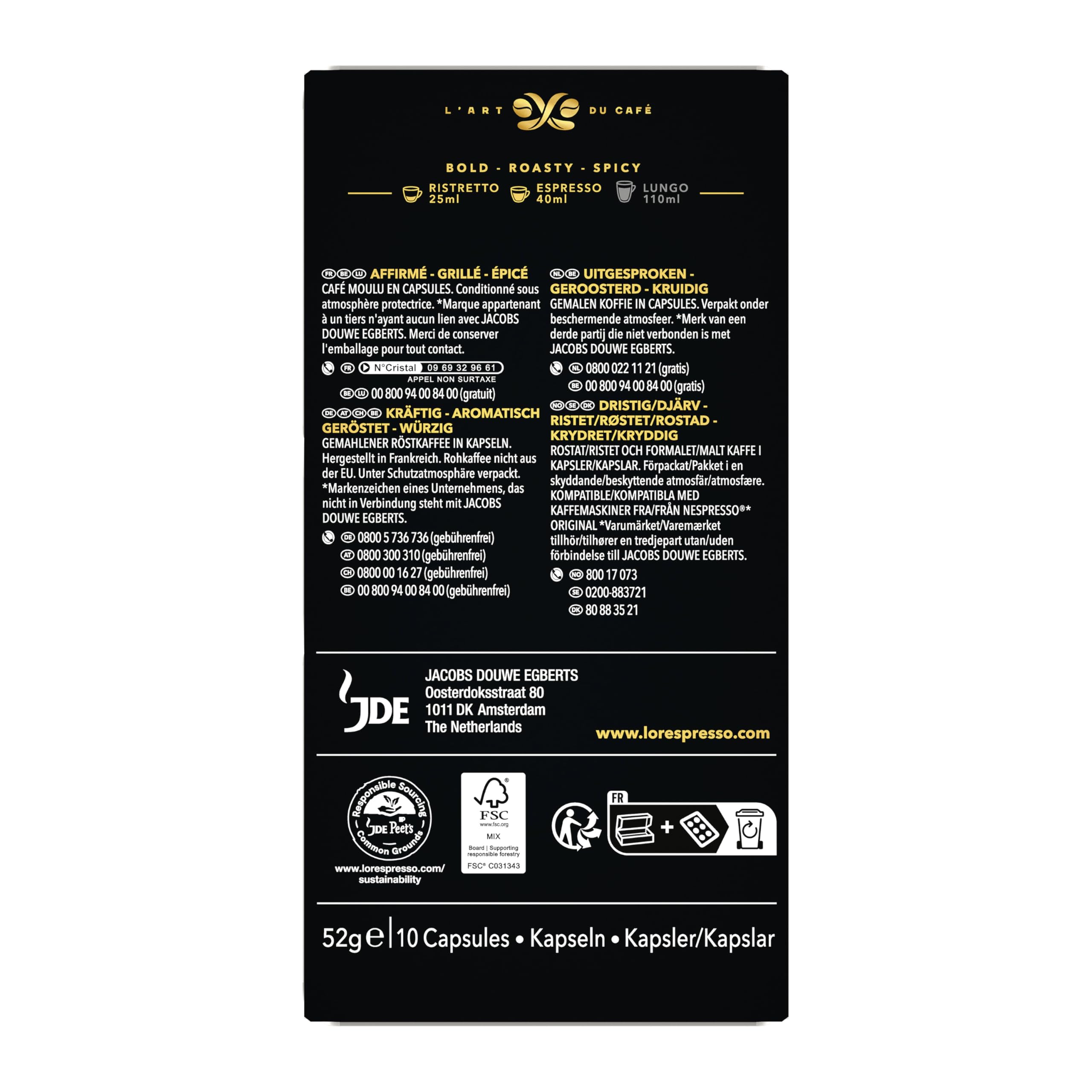 L'OR Espresso Forza filiżanki do kawy (100 kapsułek do kawy espresso, odpowiednie do ekspresów do kawy Nespresso*, intensywność 09/12, 100% kawa arabika, certyfikat UTZ), 10 x 10 filiżanek