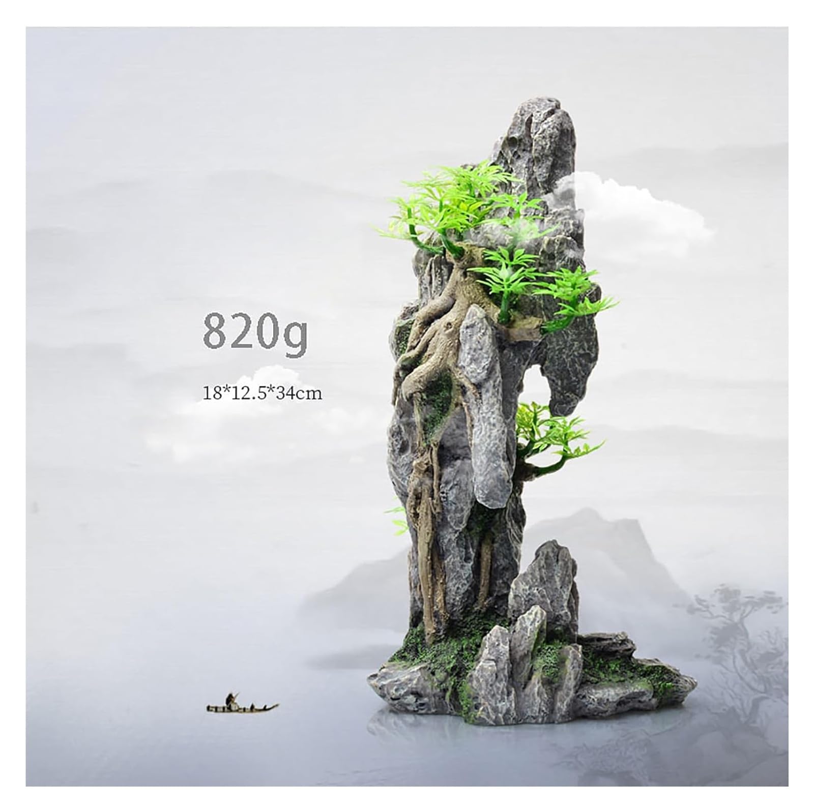 Adorno de Piedra con Vista a la montaña for Acuario, árbol, Roca, Cueva, Paisaje, Adorno de Acuario Grande, Roca Artificial, decoración for pecera.(E)