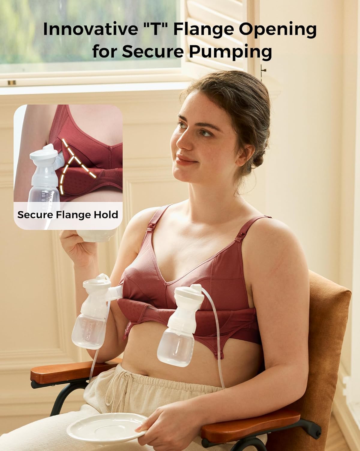 Momcozy Hands-Free Pumping Bra, Wireless & Seamless Breast Pump Bra, Breathable Tencel™ Fabric & Fully Fixed Cups - Image 3