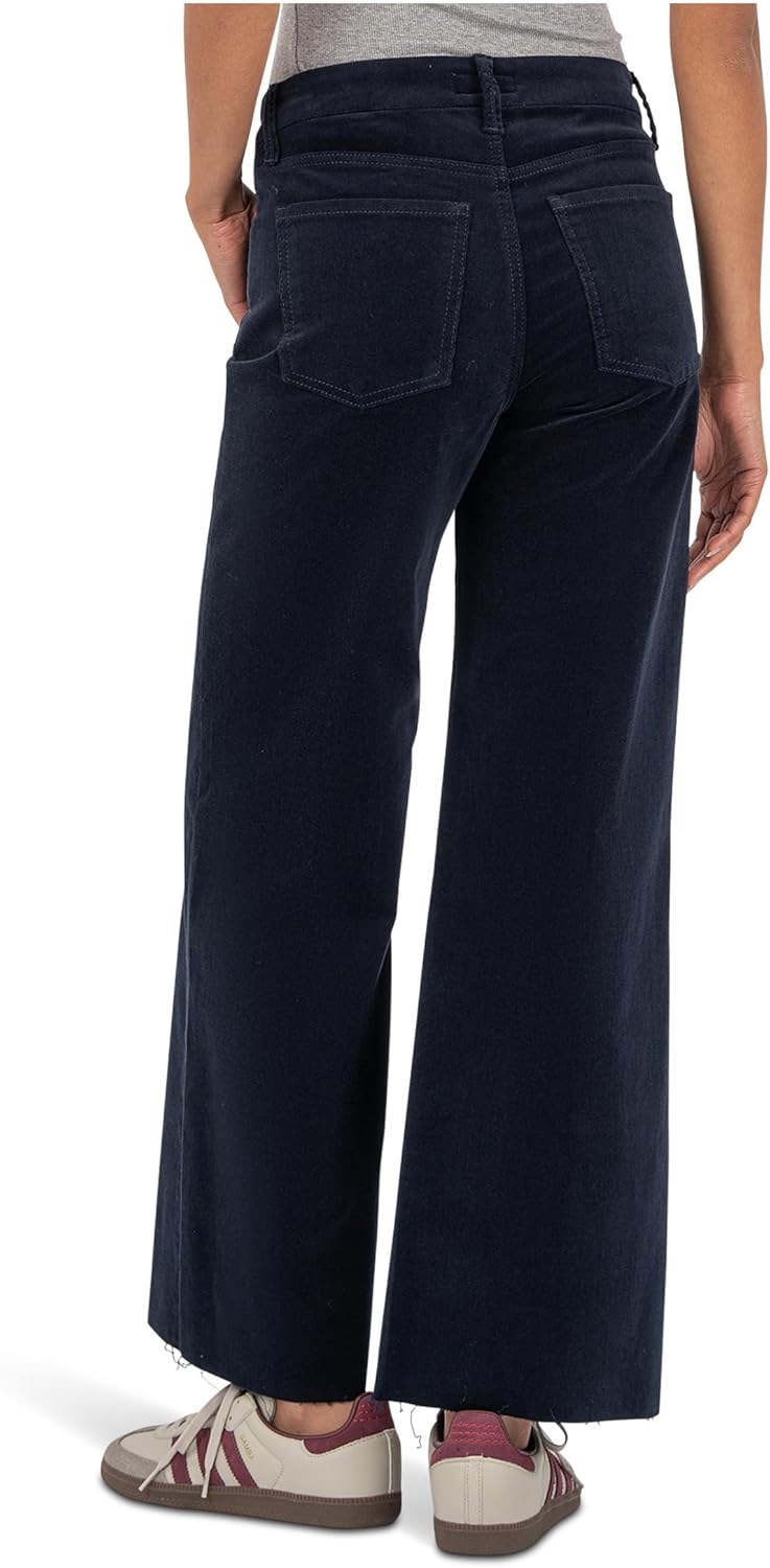 KUT from the Kloth Womens Meg High-Rise Fab Ab Wide Leg Raw Hem-Long Inseam in Navy - Image 2