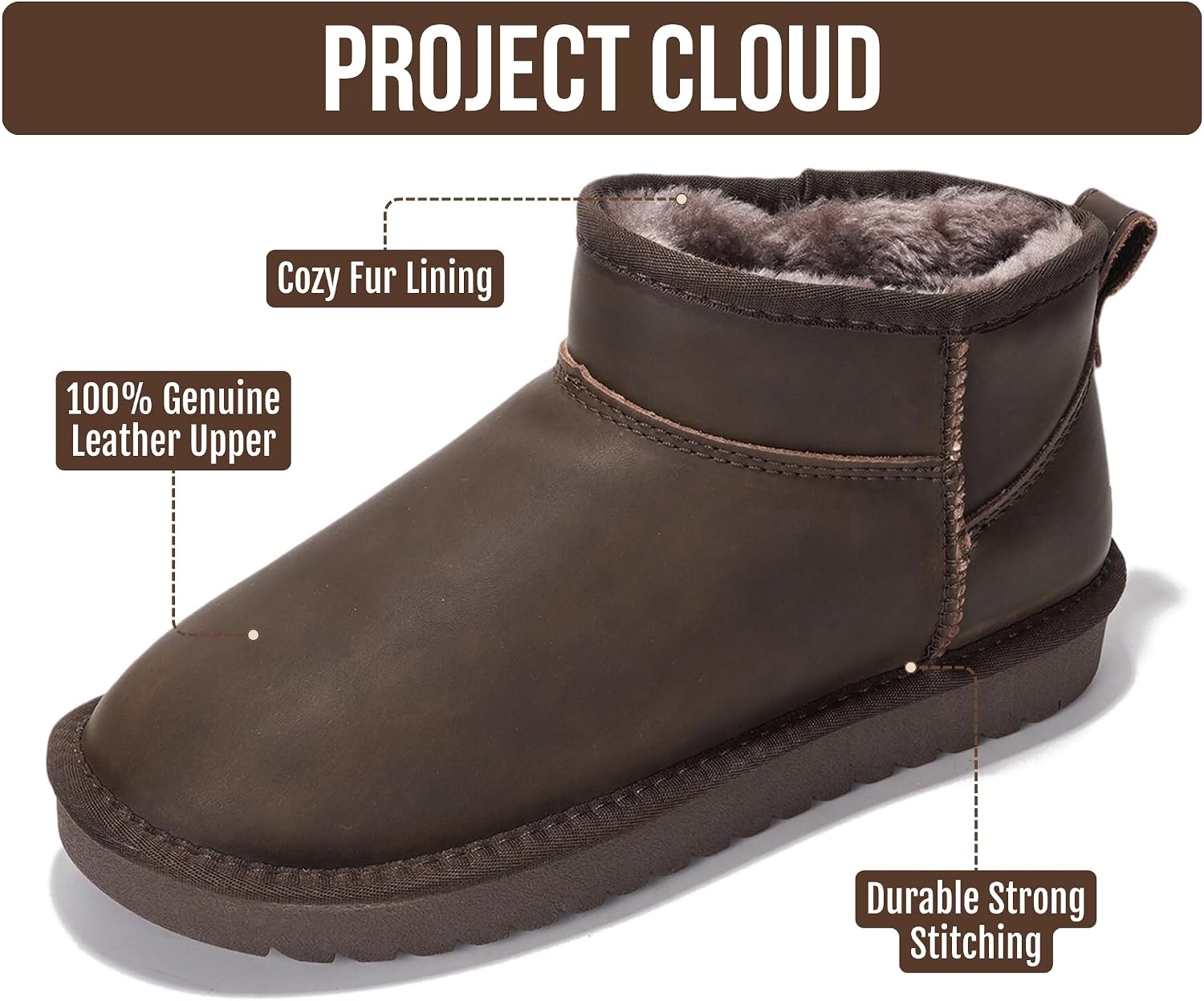 100% Genuine Leather Womens Boots Fur-Lined Booties Ankle Boots for Women image 3