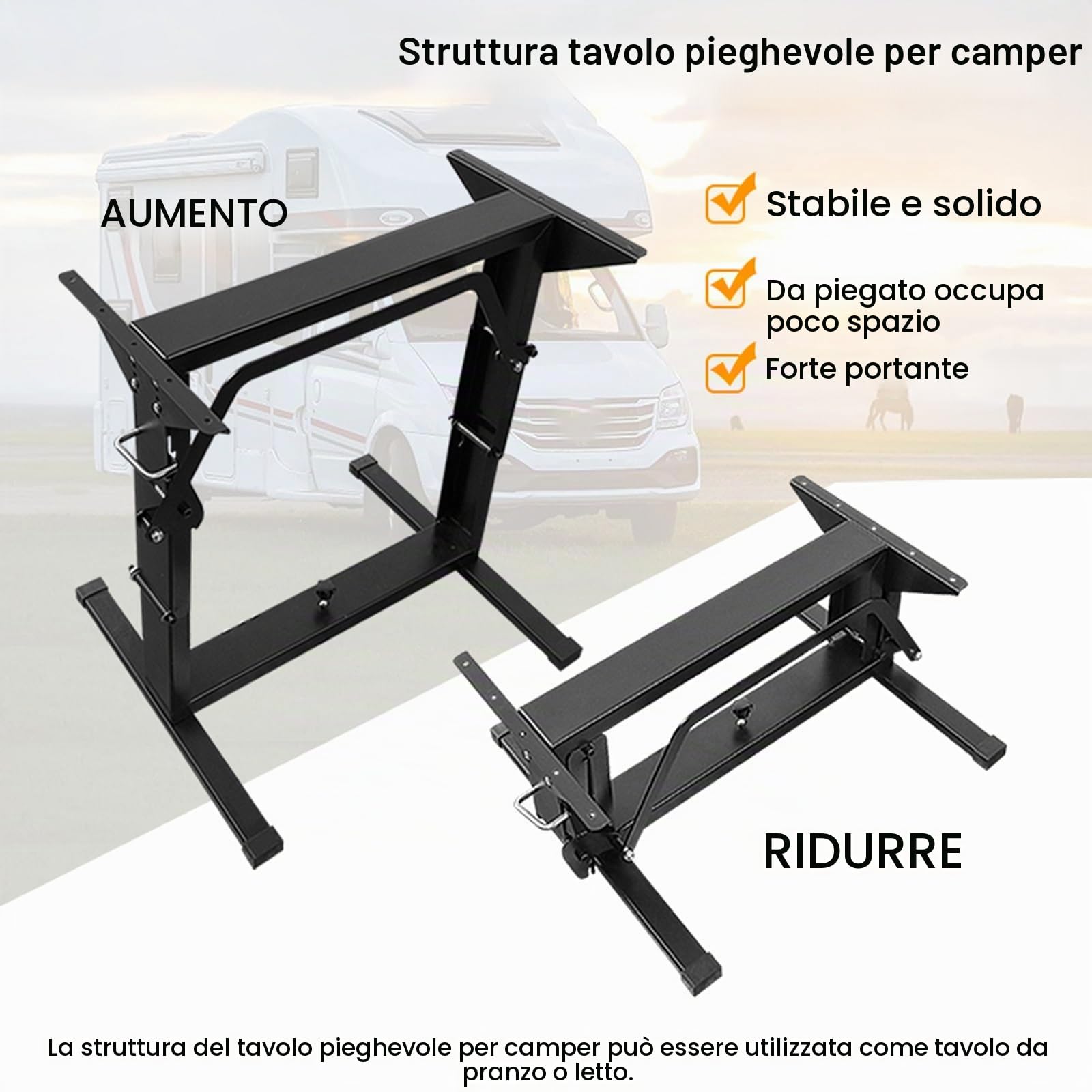 Supporto per Tavolo per Camper, Gambe da Tavolo in Metallo, Carico Massimo 250 Kg, Base per Tavolo da Pranzo RV per Patio, Yacht, Roulotte, Stanza