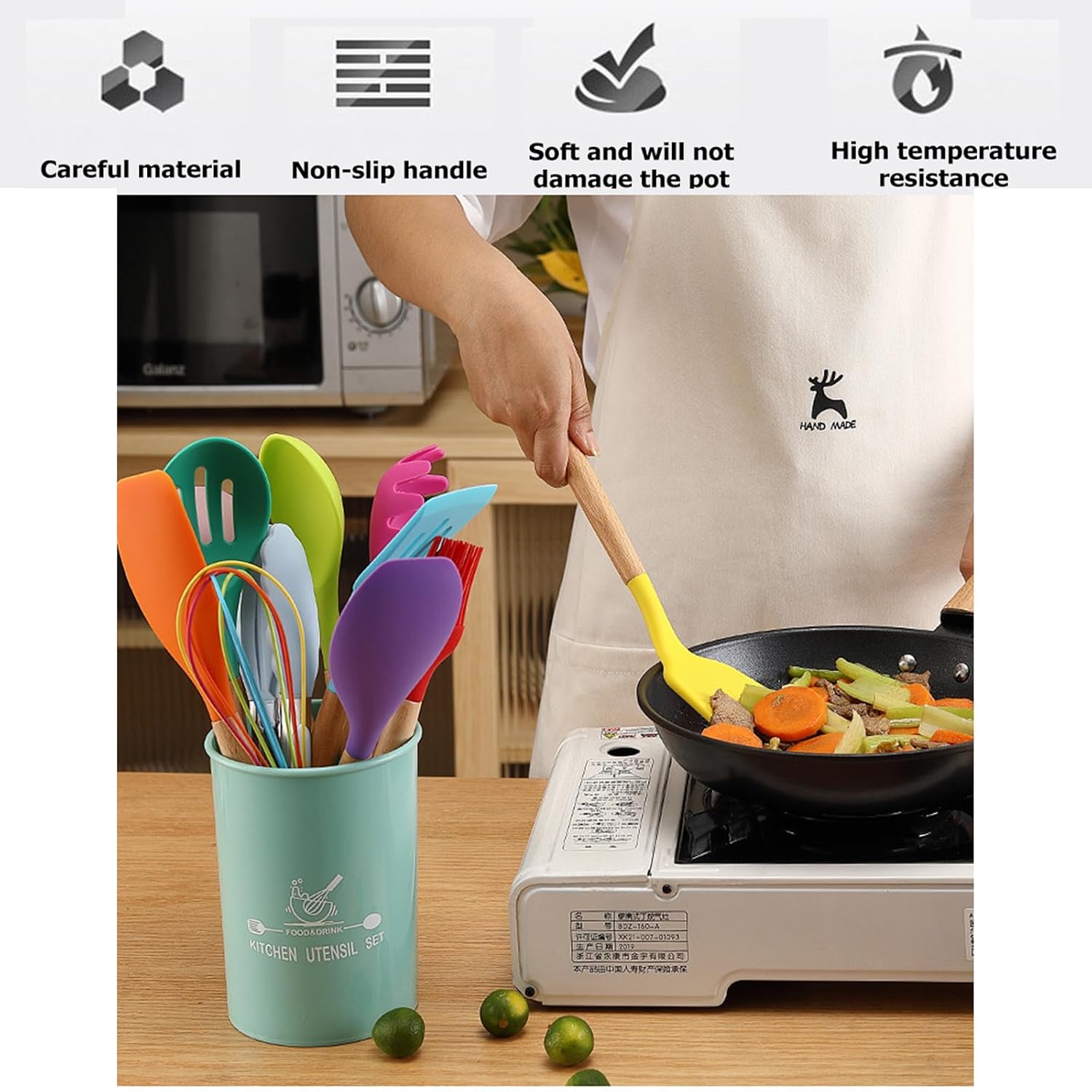 Silicone Cooking Utensils Set Non-stick Kitchen Heat Resistant Cookware Tools Gifts with Mus Handle