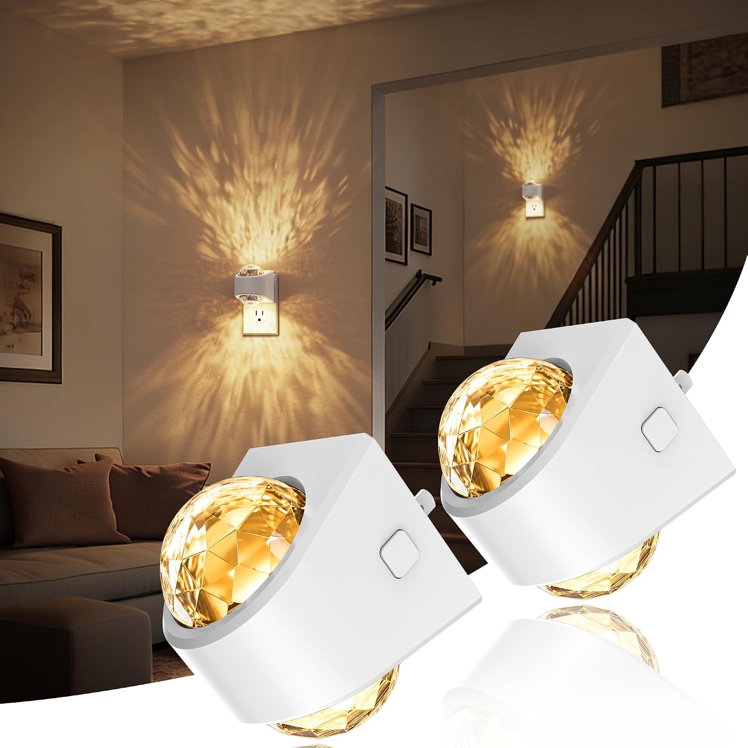 JandCase Night Lights Plug into Wall 2 Pack 3000K Soft White Star Projector