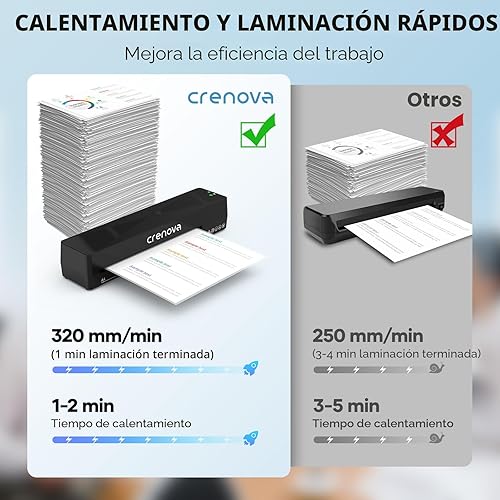 Miniatura 3 de Crenova Máquina laminadora con 10 hojas de laminación, máquina laminadora A4 caliente y fría con tecnología de calentamiento rápido, laminador