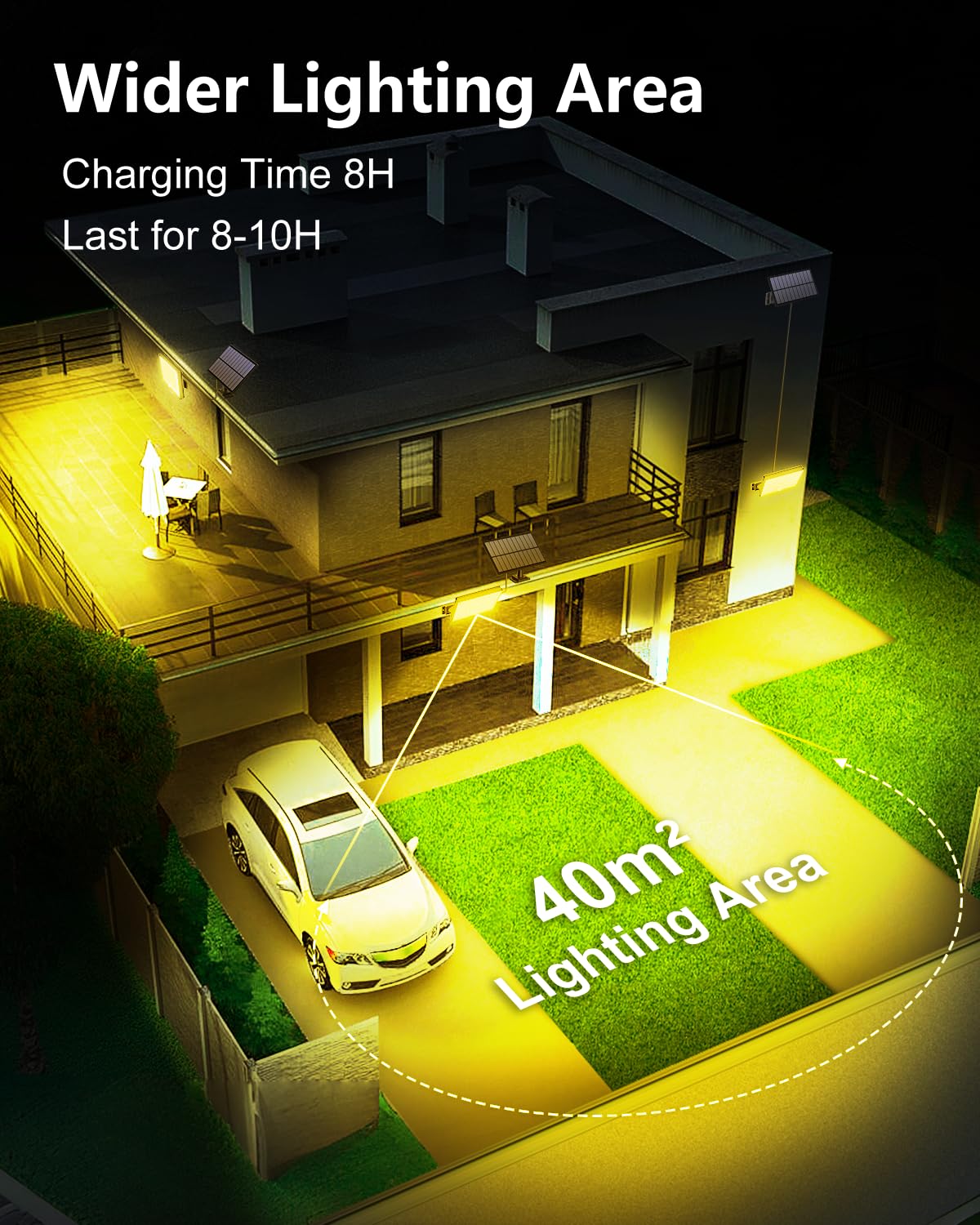 Topabol Faretto Led da Esterno Solare con Sensore di Movimento,400LED 3 Modalità Luce Solare LED Esterno,Giallo Caldo Impermeabile Luci Solari da Giardino per Sicurezza e Illuminante (2 Pezzi)