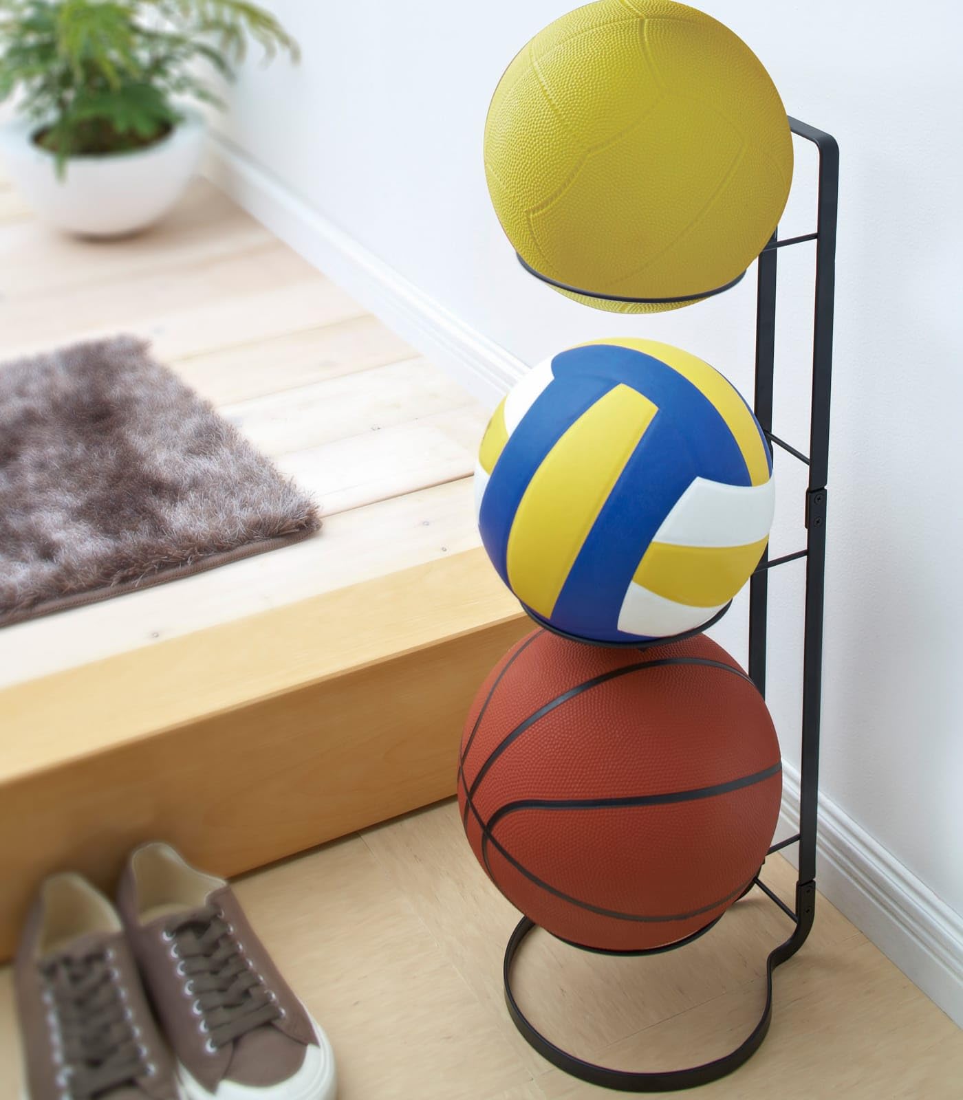 Yamazaki 7290 Frame Ball Stand, Black, Steel, 20.5 x 25.5 x 65 cm