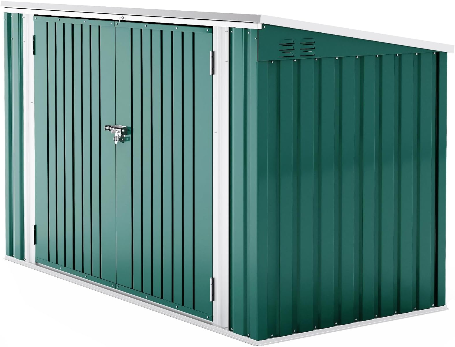 Lockable Garden Storage Shed, Outdoor Bike Shed with Door and Roof, Metal Galvanized Steel Pent Tool Storage Sheds for Bikes, Garbage Bins, Green (D105x W210x H130cm)