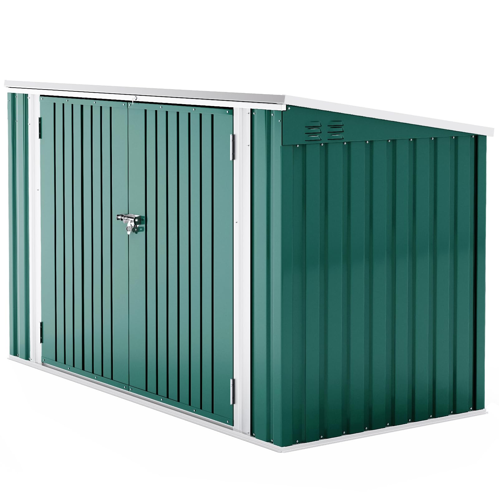 Lockable Garden Storage Shed, Outdoor Bike Shed with Door and Roof, Metal Galvanized Steel Pent Tool Storage Sheds for Bikes, Garbage Bins, Green (D105x W210x H130cm)