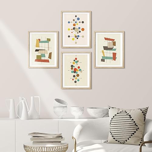 Miniatura 2 de SIGNWIN Arte de pared enmarcado moderno de mediados de siglo de los años 60, polígonos nórdicos, juego de 4 impresiones geométricas abstractas para