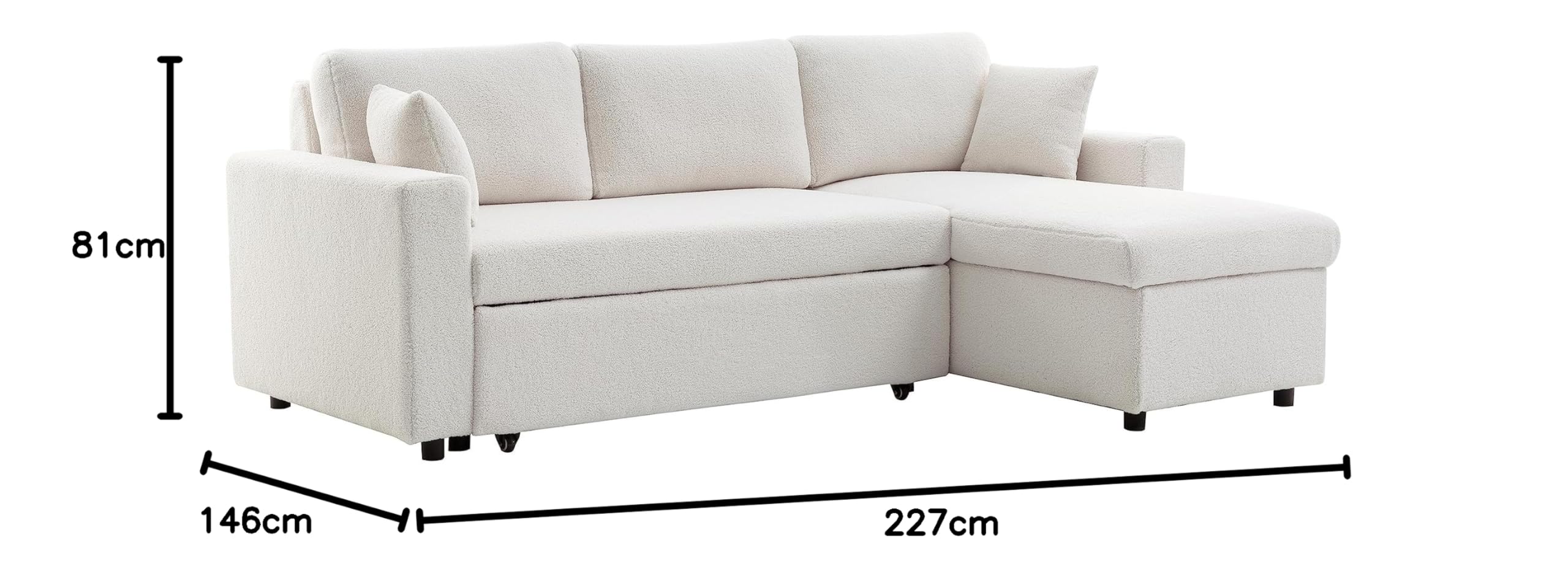 LOUNGITUDE - Canapé d'angle réversible Convertible en Tissu bouclettes avec Coffre - 3 Places