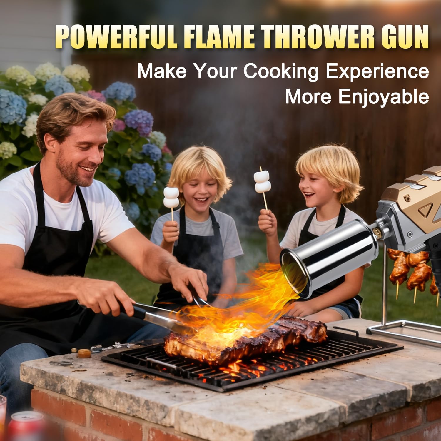 Adjustable Propane Torch Gun – High-Temperature Flame Thrower for Soldering, Welding, Gardening, and Outdoor Cooking – Detachable Design, Easy to Use and Portable (Silver Gold)