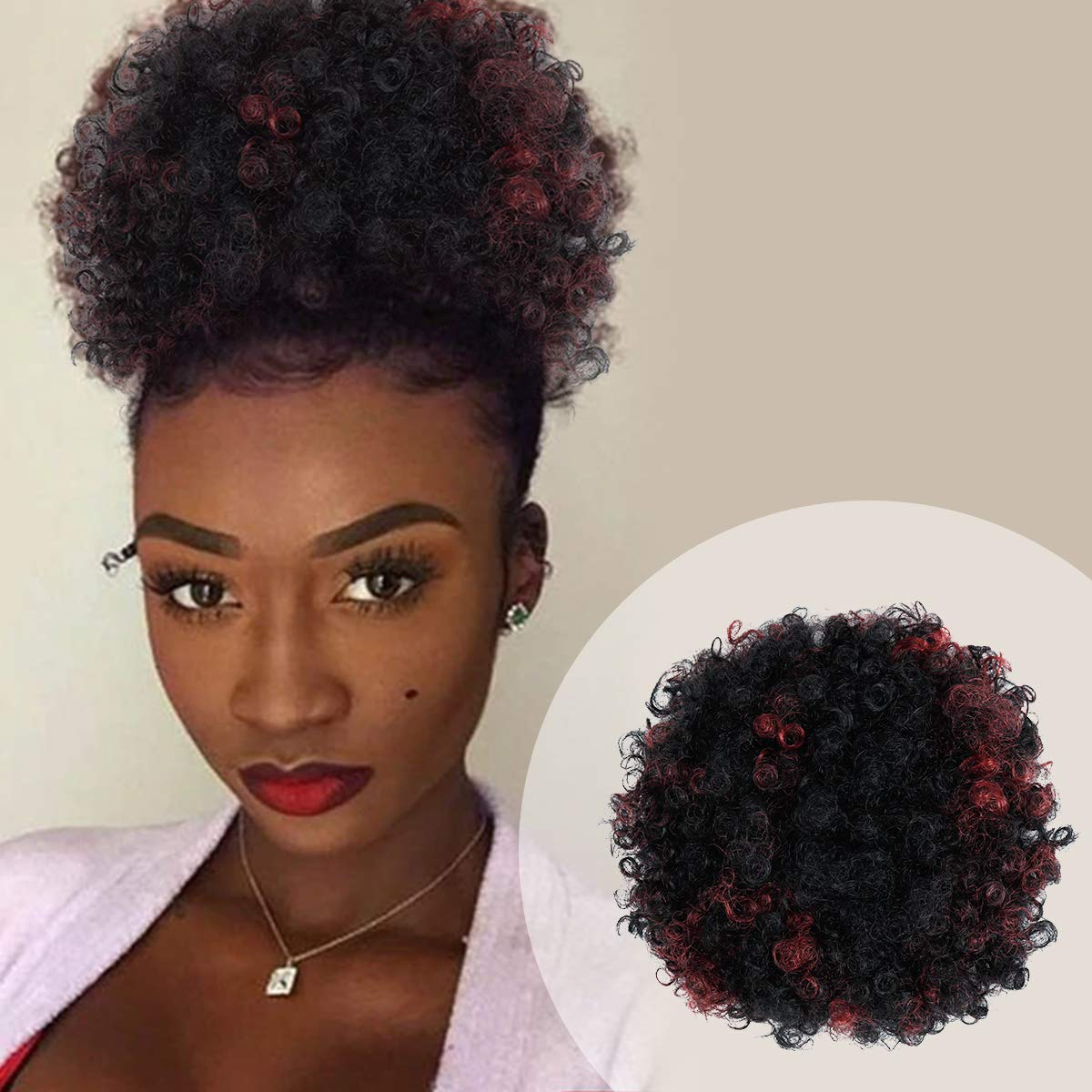GLAM21USAInstant Glitz Afro Puff Drawstring Ponytail Retro Kinky Curly Ponytail Wig Clip in Bun Hair Piece for Black Women Synthetic Hair Extension (SMALL, FS1B/BG)