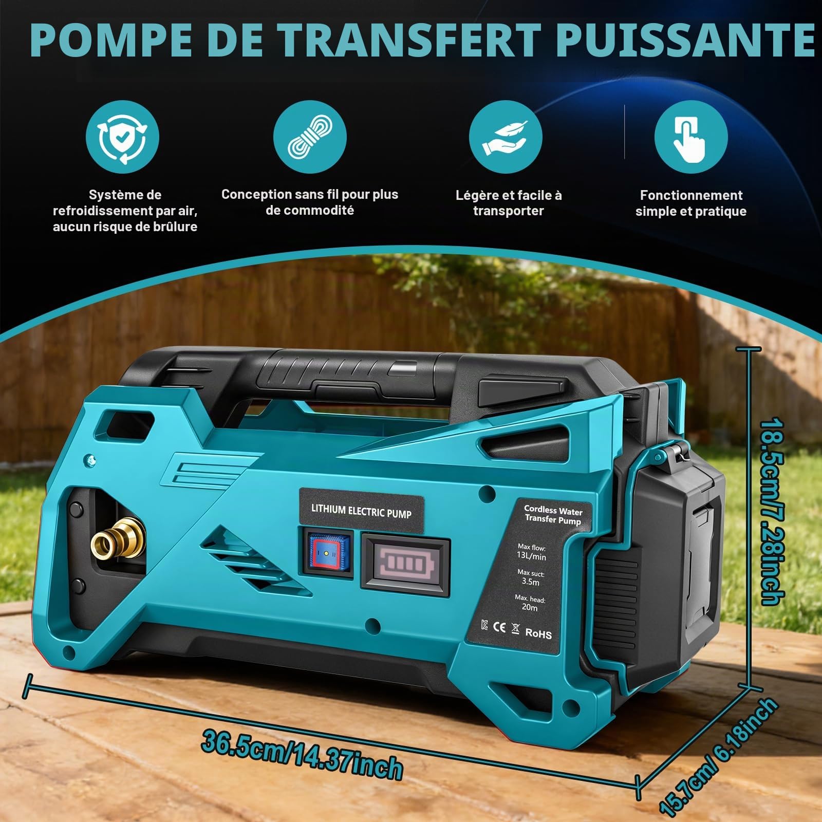Pompe à eau compatible avec batterie Makita 18 V, pompe électrique portable sans fil auto-amorçante pour maison, piscine, camping-car, jardin, spa, bassin, aquarium (sans batterie)