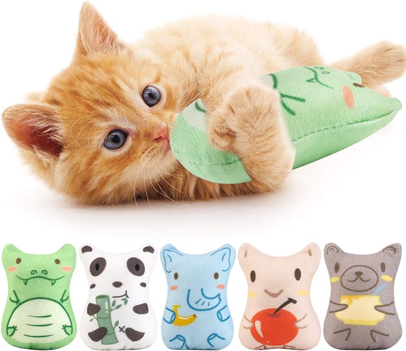 Juguetes con hierba gatera para gatos de interior, 5 uds., juguetes masticables de felpa para gatos, juguete interactivo para dentición con relleno de hierba gatera, juguete suave para mascotas