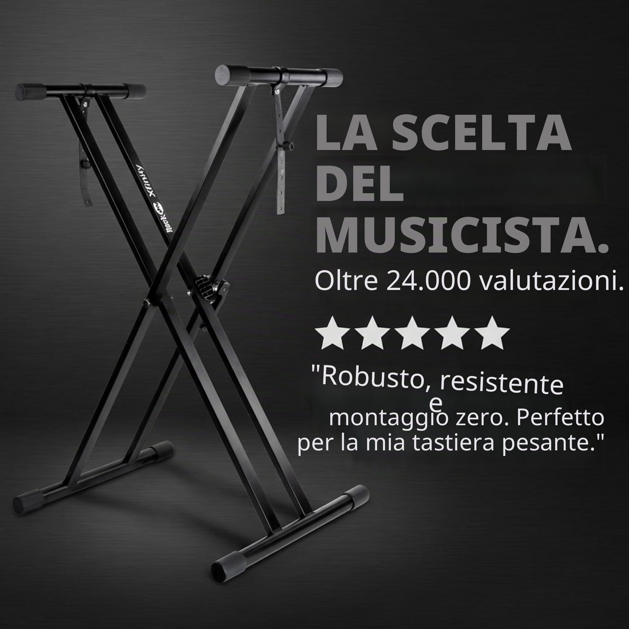 RockJam Supporto per Tastiera Xfinity a Doppia Barra Regolabile con Cinghie di Bloccaggio