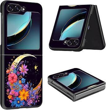for Samsung Galaxy Z Flip 6 Case for Samsung Flip 6 Case Slim Lightweight Hard PC Shook Proof Protective Phone Cover for Samsung Galaxy Z Flip 6 6.7 inch 2024 - Colorful Flower and Moon