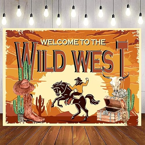 Miniatura 4 de Fondo de fotografía de vaquero occidental, caballos, cactus, niña occidental, decoración de fiesta de cumpleaños, bienvenido al salvaje oeste, telón