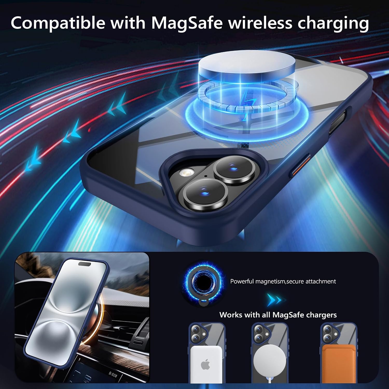 360° Spin Invisible Magnetic Stand for iPhone 16 Case [Military Grade Shockproof] [Compatible with MagSafe] Slim Translucent Matte Phone Case for iPhone 16 (6.1"), Blue