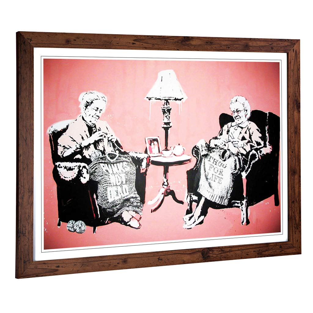 Big Box Art Framed Print of Banksy Postmortem Punks Not Dead Graffiti (1) Design | Wall Art Picture| Home Decor for Kitchen, Living Room, Bedroom, Hallway, Walnut, A2 / 24.5x18 Inch / 62x45cm