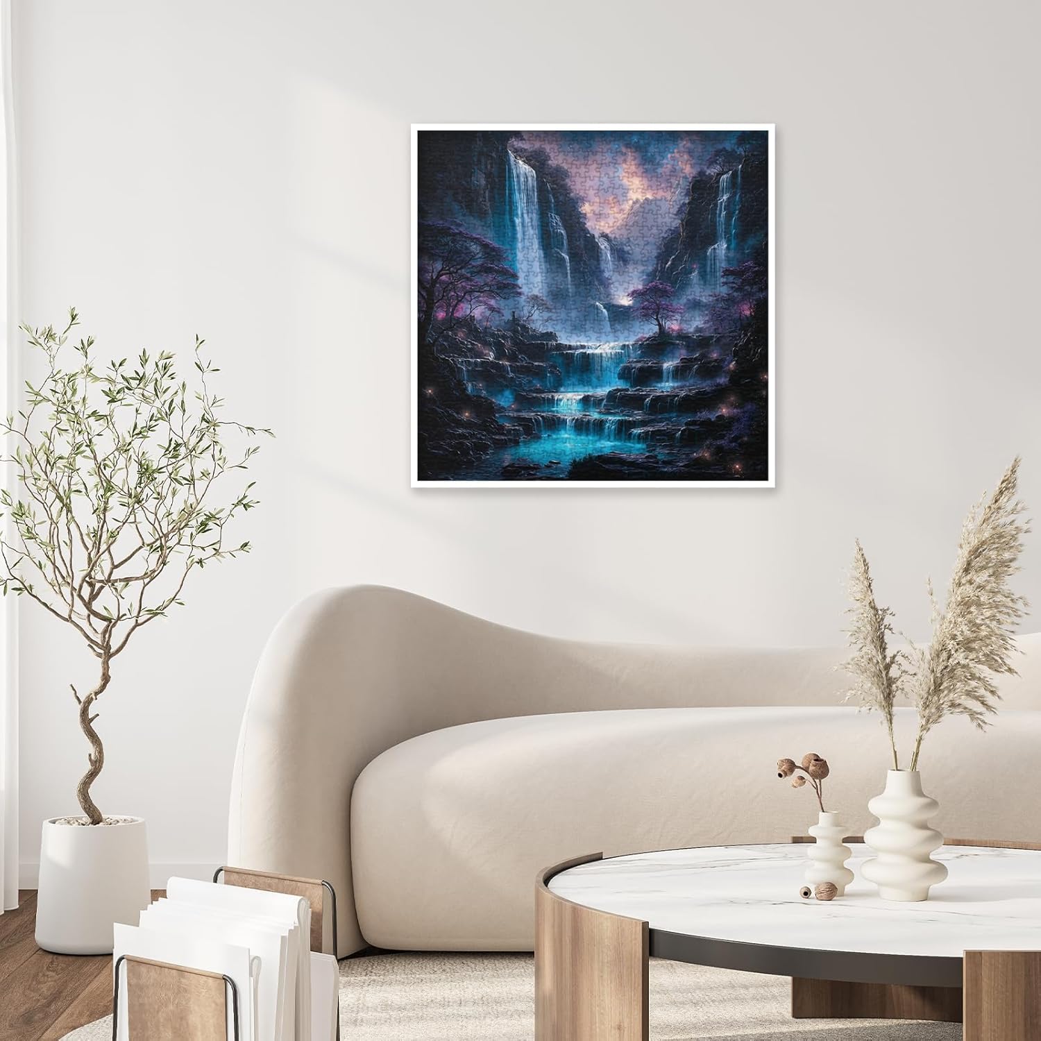 Fantasy Waterfall Landscape Puzzles for Adults 1000 Pieces, Purple Scenery Mountain Jigsaw Puzzle, Beautiful Difficult Art Puzzles