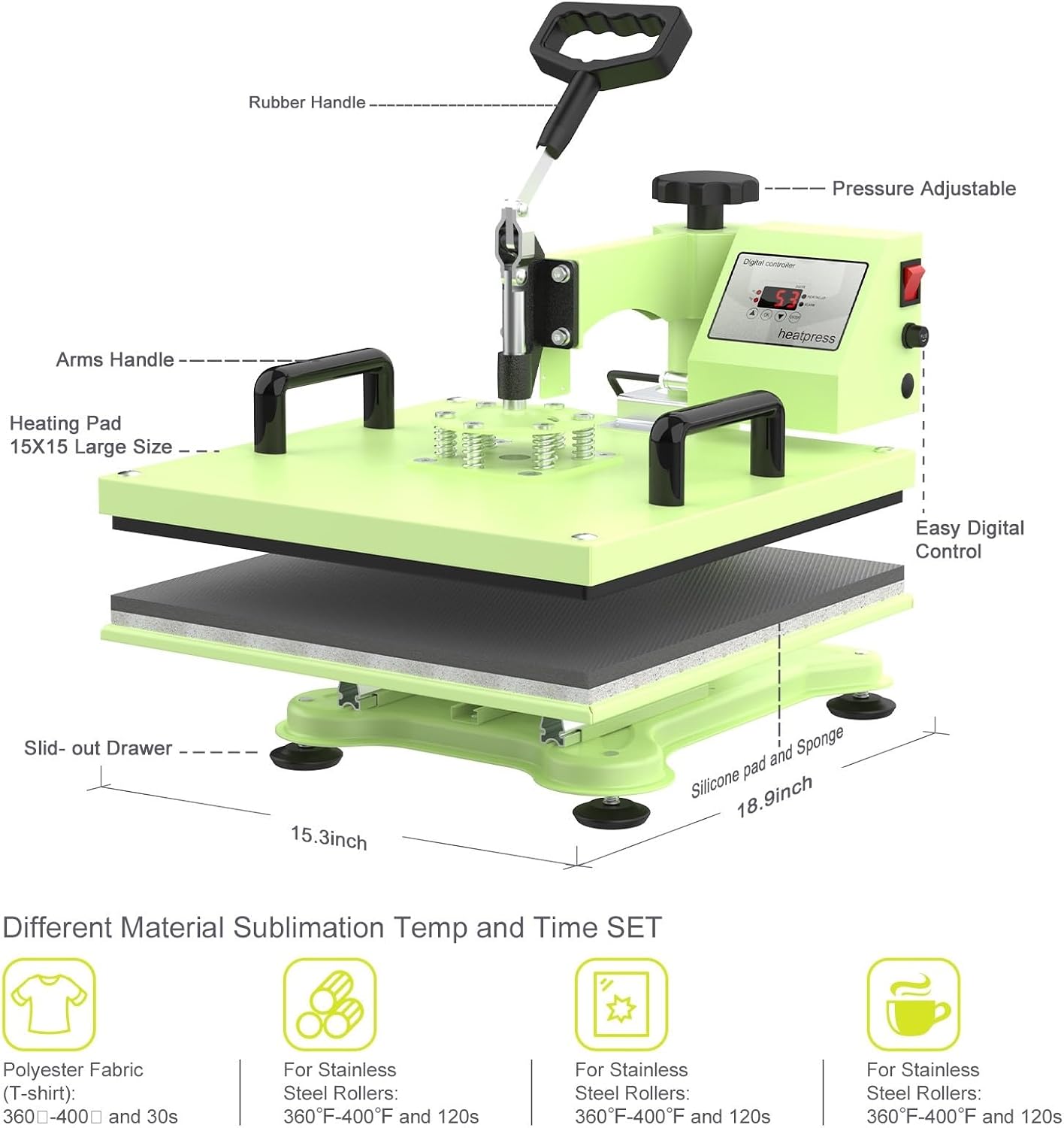 Heat Press, Transfer with 30 Tumbler 360° Swing Away Digital T-Shirt Pressing Coating,Heat Press Machine
