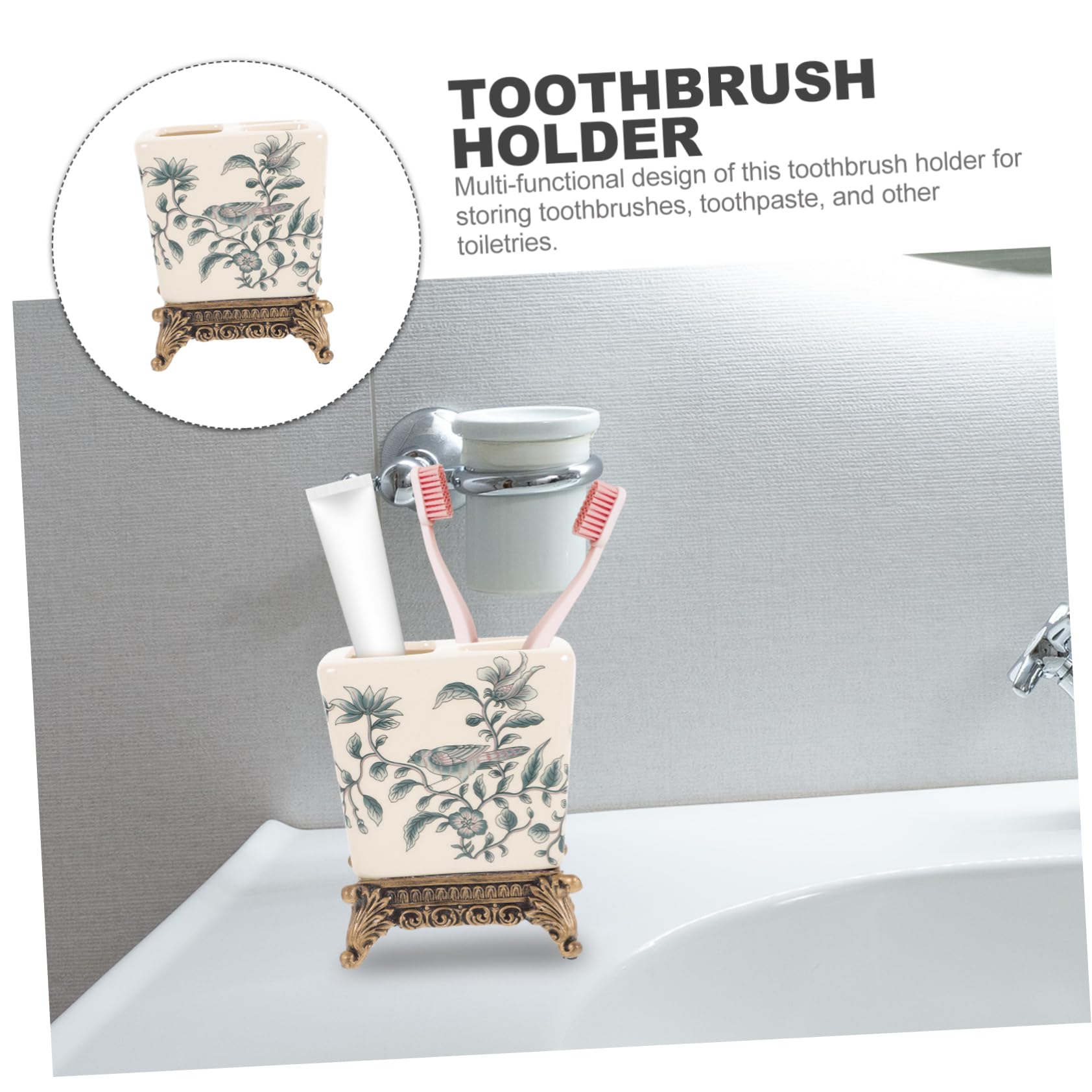 Porta Spazzolini da Bagno in Ceramica Stile Vintage Europeo da Tavolo | Compatto, Semplice Nel Trasporto, Design Multifunzione, per Famiglie e Coppie, Uso Domestico Quotidiano