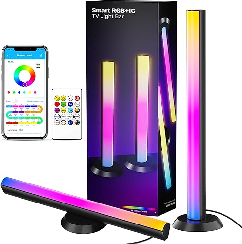 TJOY Barras de luz LED inteligentes, retroiluminación de TV de 14 pulgadas con sincronización de música y escena, barra de luz RGB para habitación,