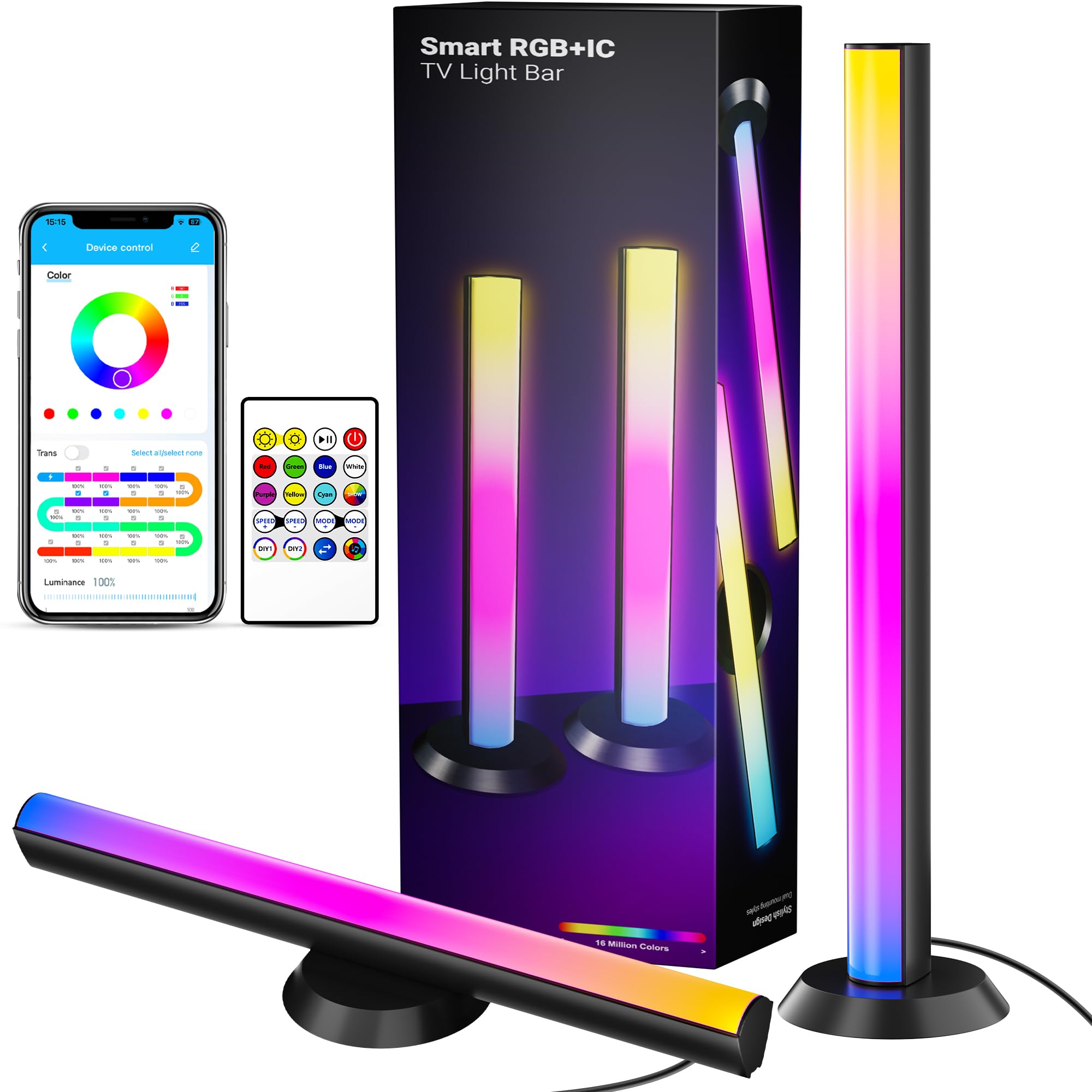 TJOY - Barras de luz LED inteligentes, retroiluminación de TV RGB+IC con sincronización de música, barra de luz LED de computadora con Bluetooth, luces de juego con modos de escena, iluminación