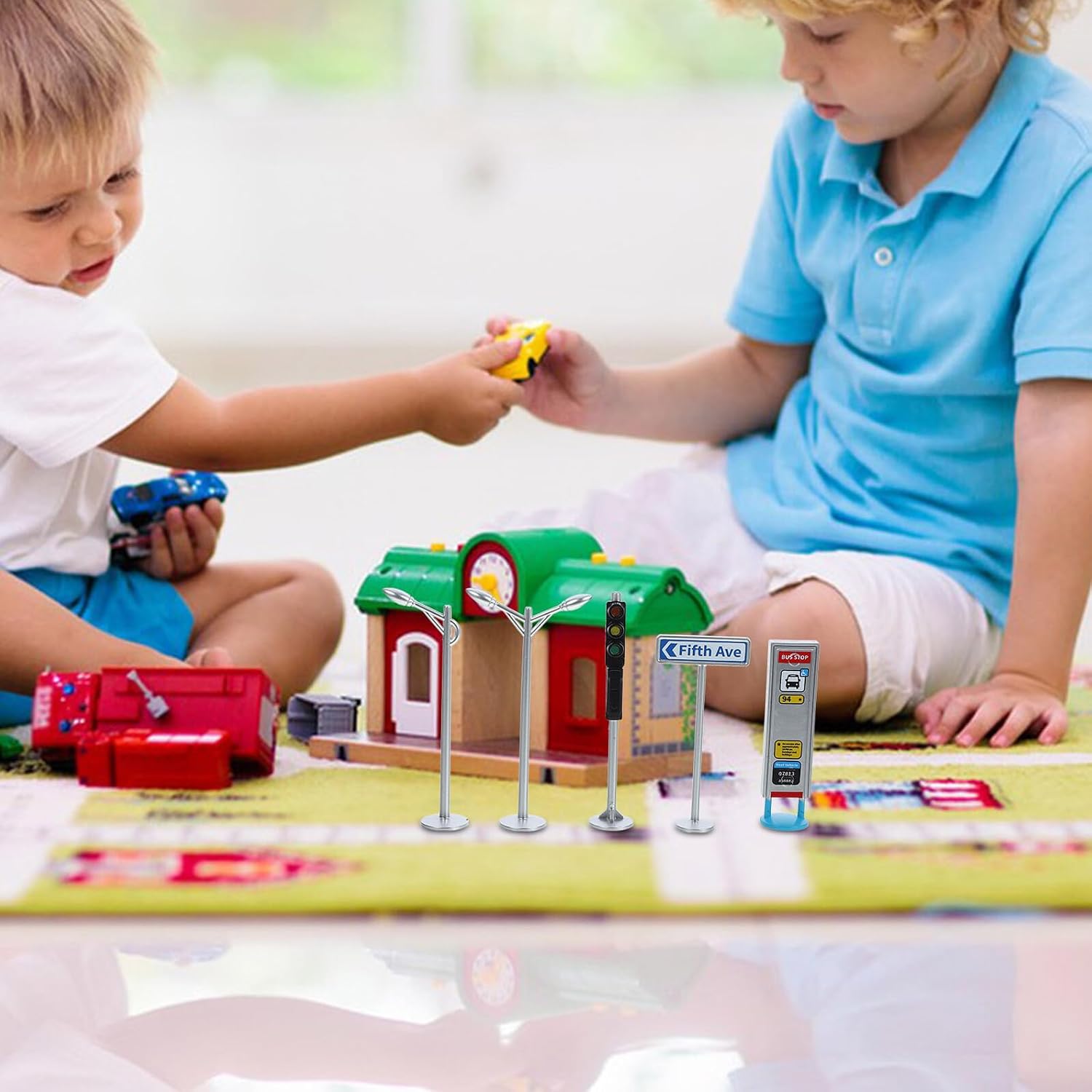 City Traffic Signs Set for, Miniature Road Signs and Simulation Traffic Accessories, Educational Road Scene Playset for Sand Table and Cars