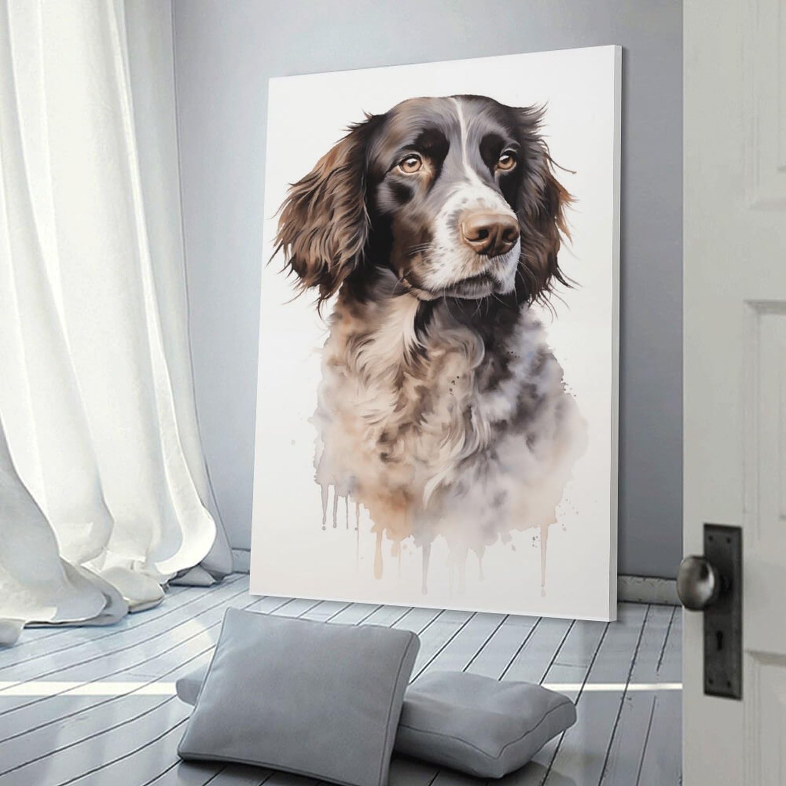 Junmoney Frame-Style-18-1 Watercolor Springer Spaniel Art Print Wall Picture Print 24X36inch(60X90cm), For Entryway, Lounge Links Or Small Walls, Decorative Wall Art For Narrow Spaces