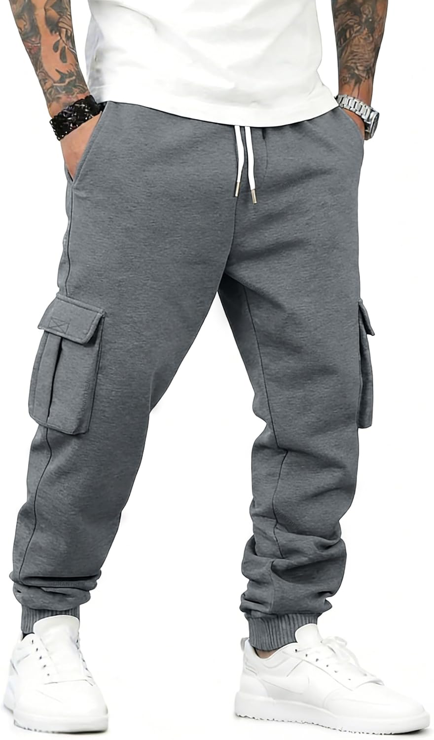 Cargo Sweatpants for Men Cotton Casual Joggers Stretch Drawstring Baggy Sweatpants with Pockets Jogging Pants Grey - Image 4