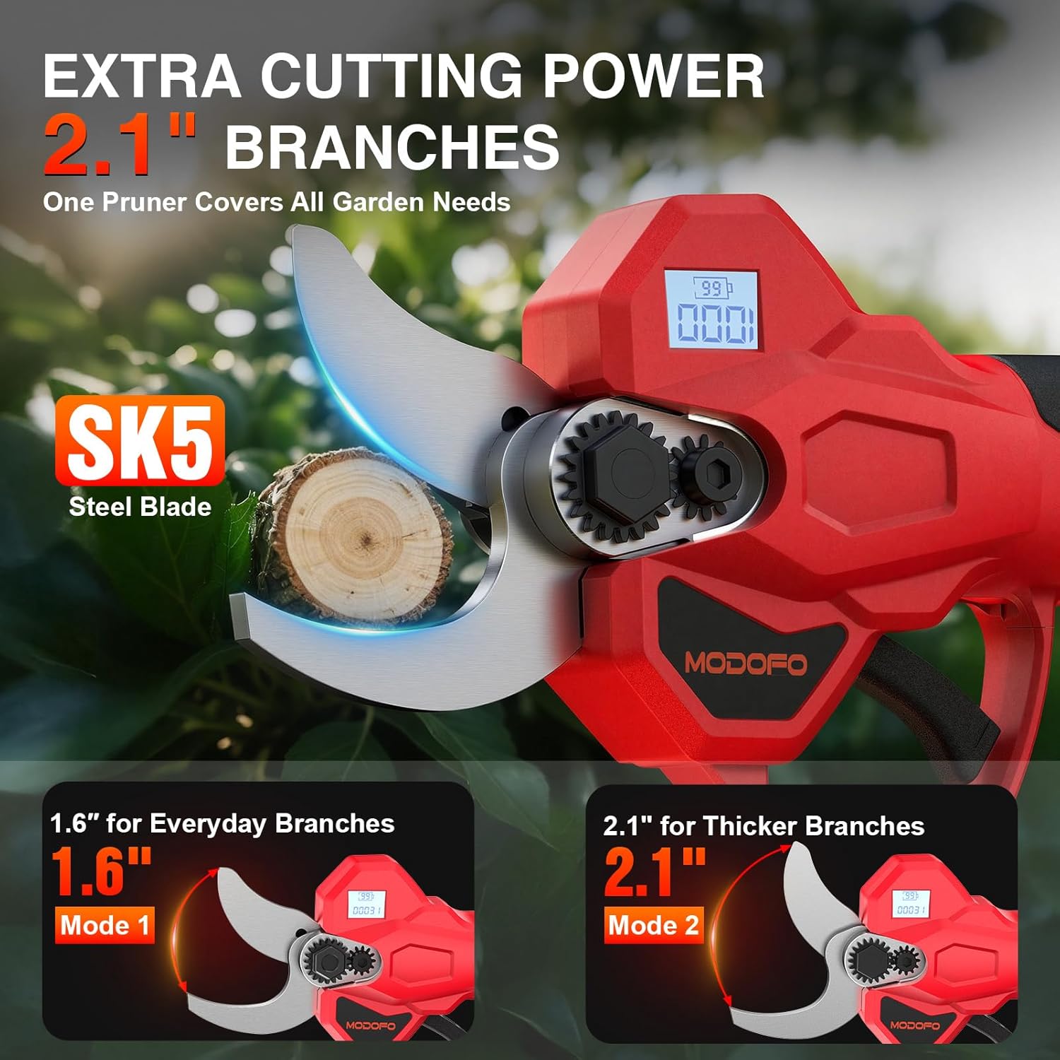 Electric Pruning Shears, Upgraded 2.1" Cutting Garden Shears with LCD Display, Brushless Motor Cordless Power Pruner with 2.0 Ah*2 Batteries for Garden Tree Pruner Branch