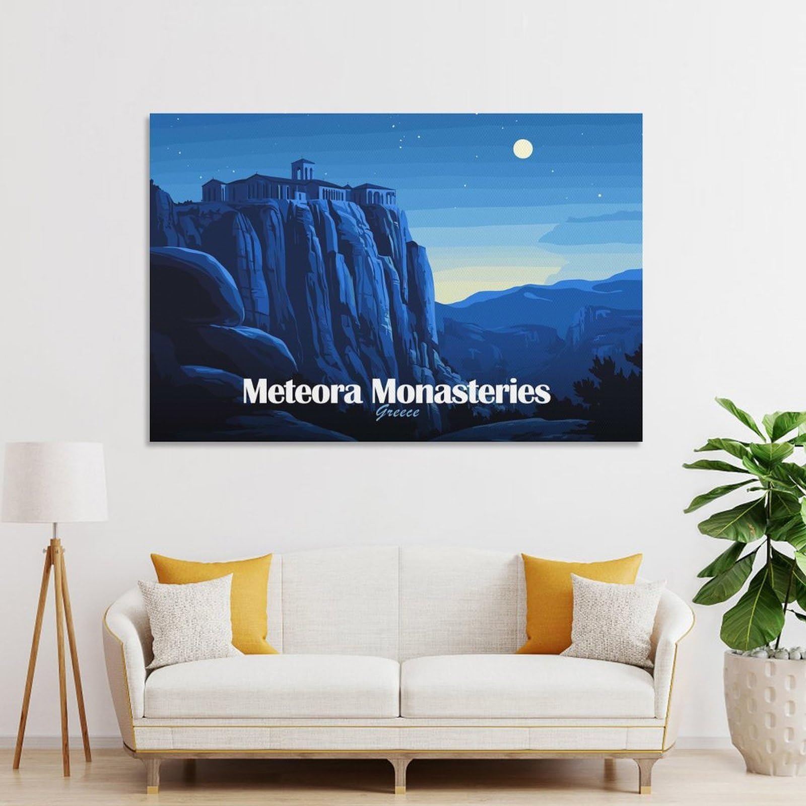 Junmoney Meteora Monasteries Greece Night Landscape Wall Picture Print 24x36inch(60x90cm), for Apartment Walls, Studios Or Work Areas, A Simple Refresh for Blank Walls
